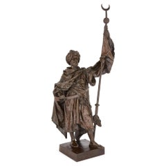 Antique Large Patinated Bronze French Brown Sculpture Orientalist Warrior Henri
