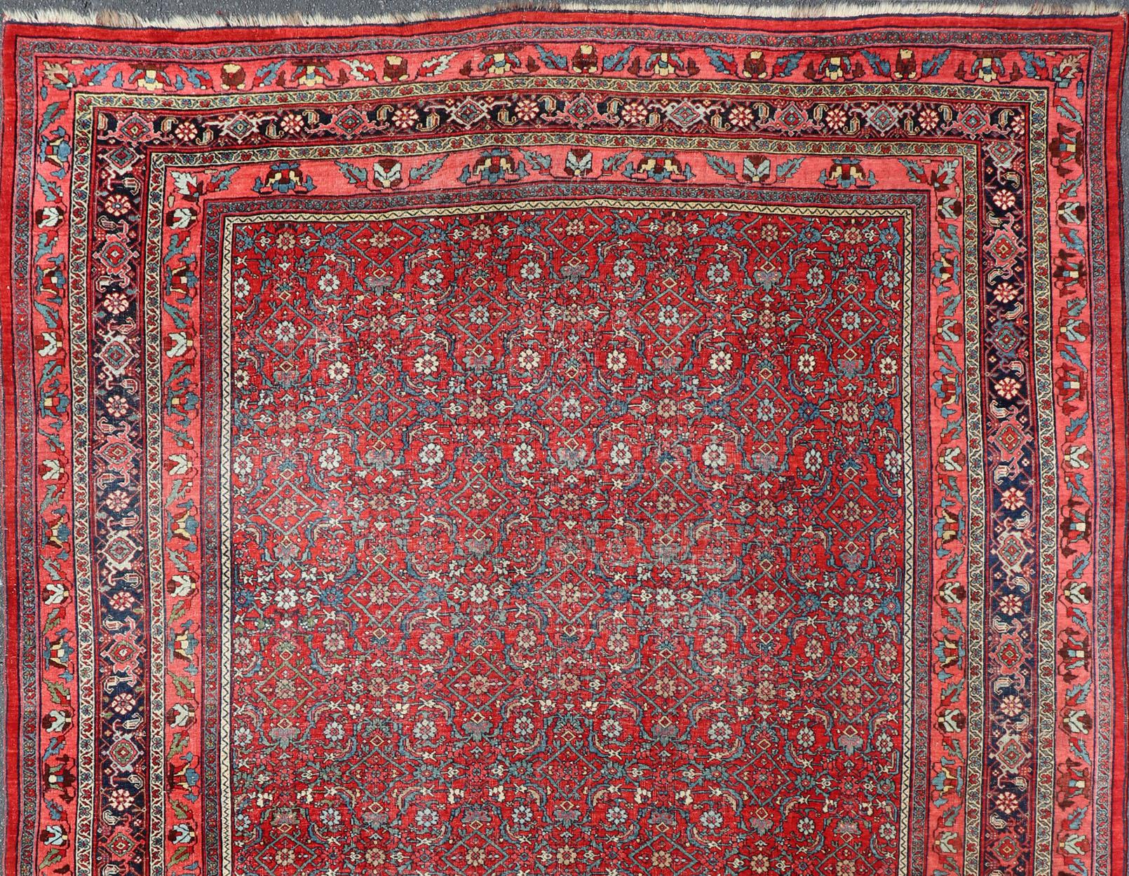 Antique Persian Bidjar rug with sub-geometric all-over design in red and blue. Keivan Woven Arts /  rug V21-0304, Keivan Woven Arts / country of origin / type: Iran / Bidjar, circa 1910
Measures:9'2 x 12'6.
This magnificent early 20th century