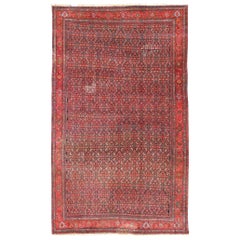 Antique Large Persian Bidjar Rug with All-Over Design in Red and Blue