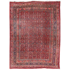 Antique Large Persian Bidjar Rug with All-Over Design in Red and Blue