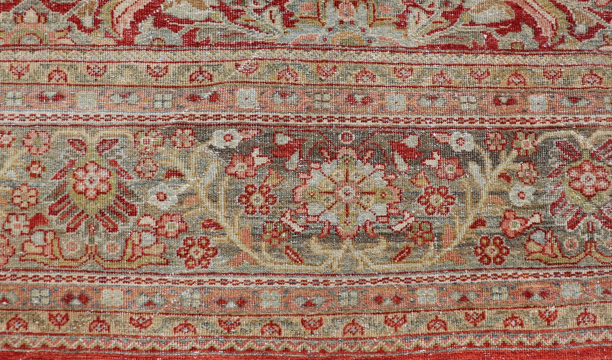Antique Large Persian Colorful Sultanabad Mahal Rug with All Over Floral Design For Sale 4