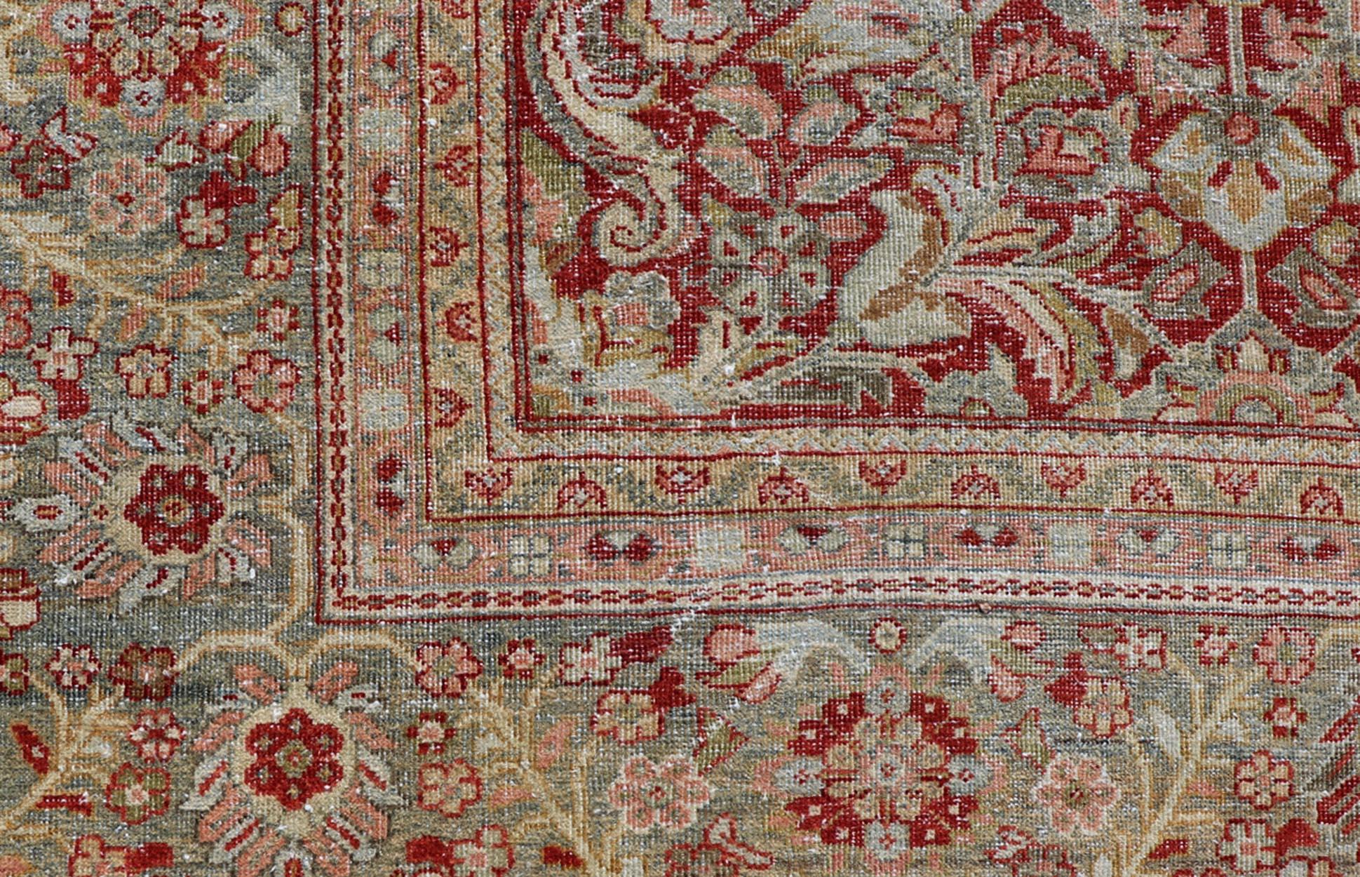 Antique Large Persian Colorful Sultanabad Mahal Rug with All Over Floral Design For Sale 5
