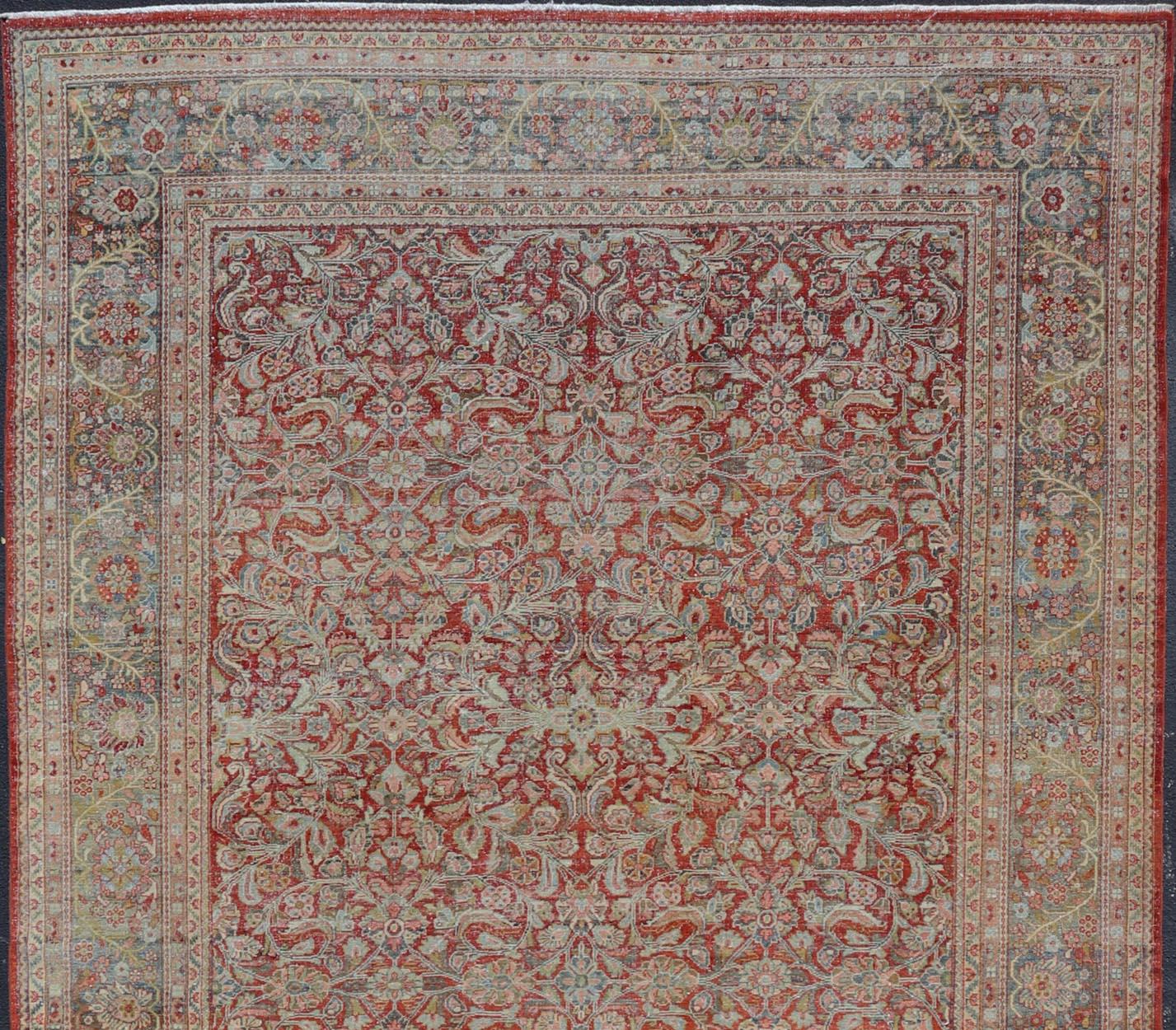 Antique Large Persian Colorful Sultanabad Mahal Rug with All Over Floral Design For Sale 9