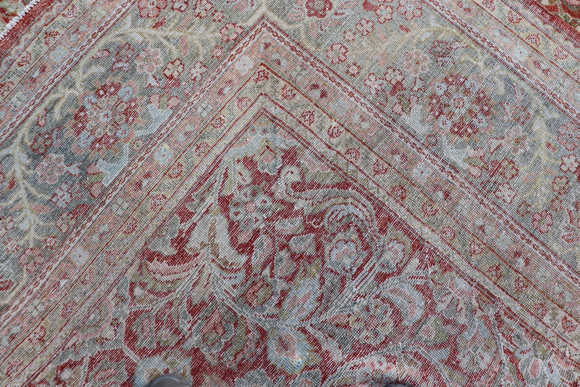 Antique Large Persian Colorful Sultanabad Mahal Rug with All Over Floral Design For Sale 12