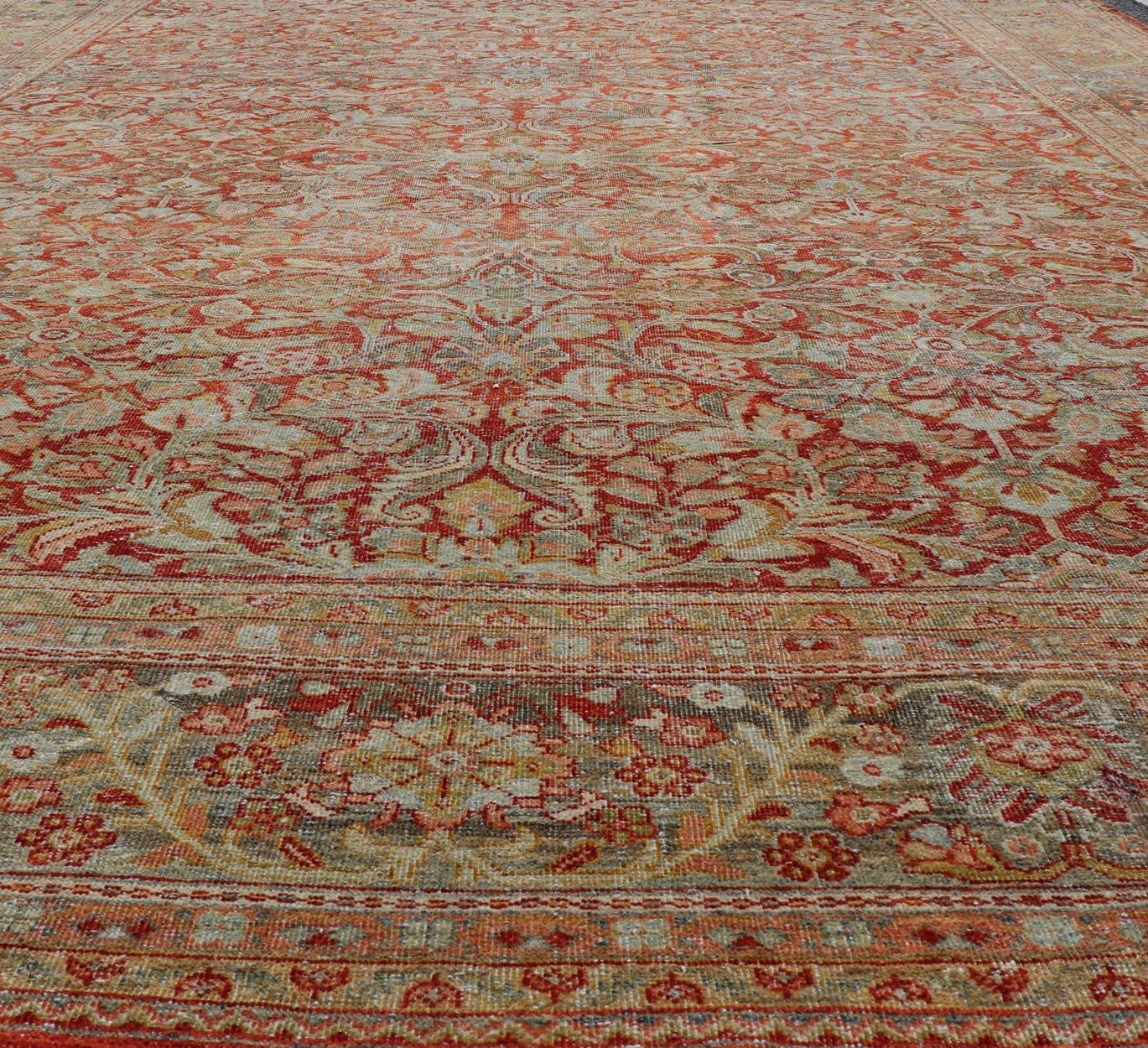 Antique Large Persian Colorful Sultanabad Mahal Rug with All Over Floral Design For Sale 14