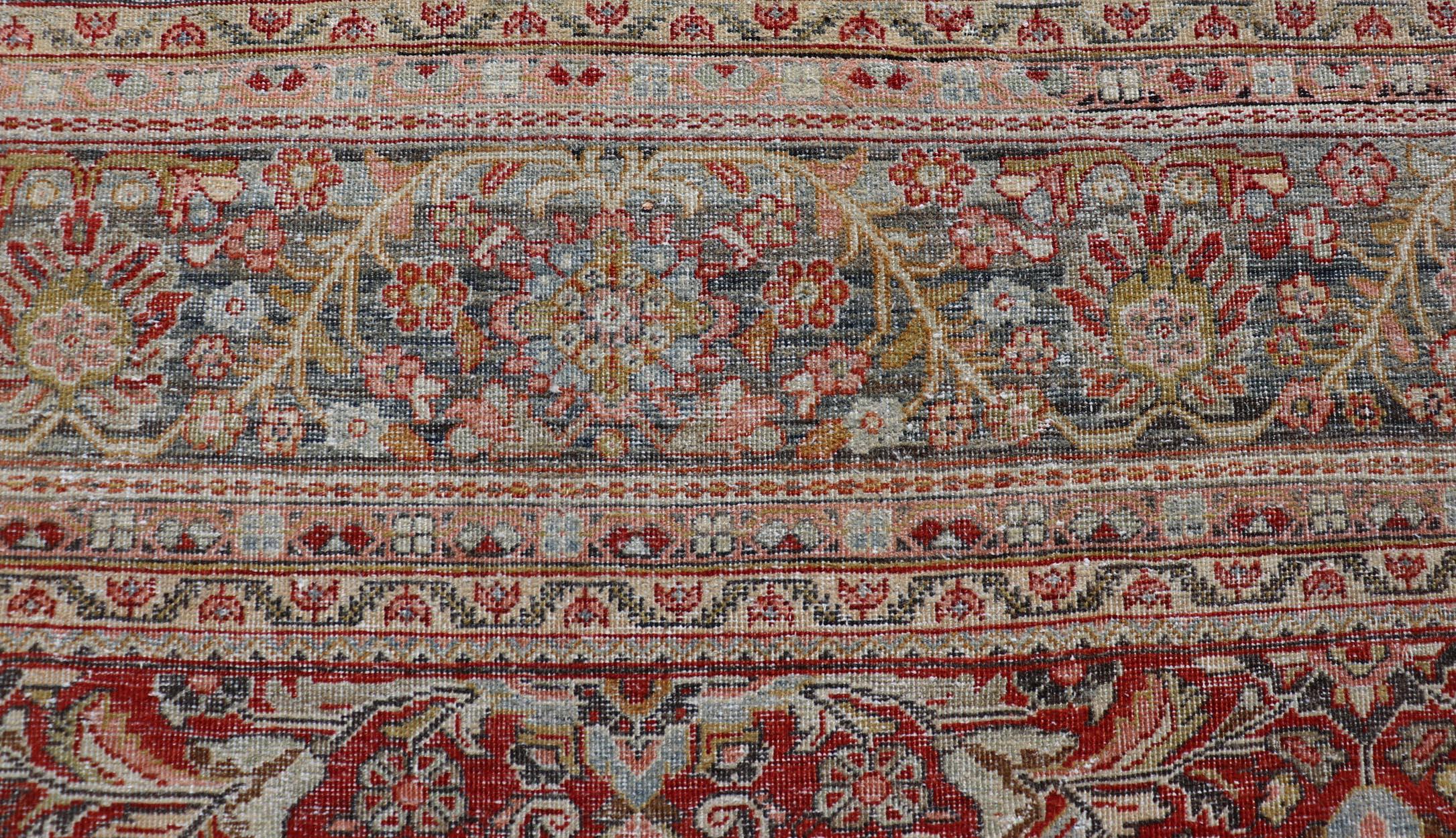 Hand-Knotted Antique Large Persian Colorful Sultanabad Mahal Rug with All Over Floral Design For Sale