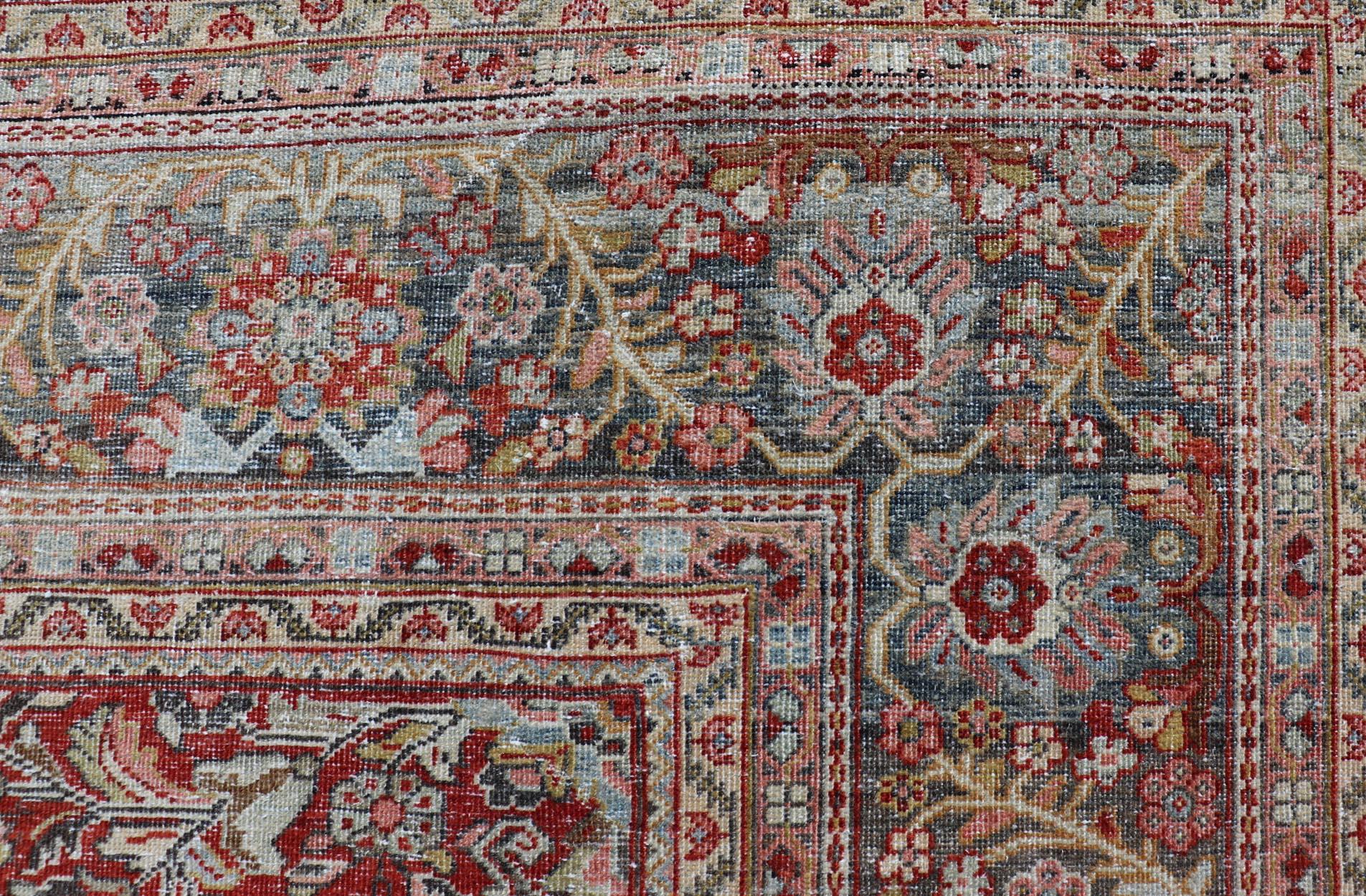 Antique Large Persian Colorful Sultanabad Mahal Rug with All Over Floral Design In Good Condition For Sale In Atlanta, GA