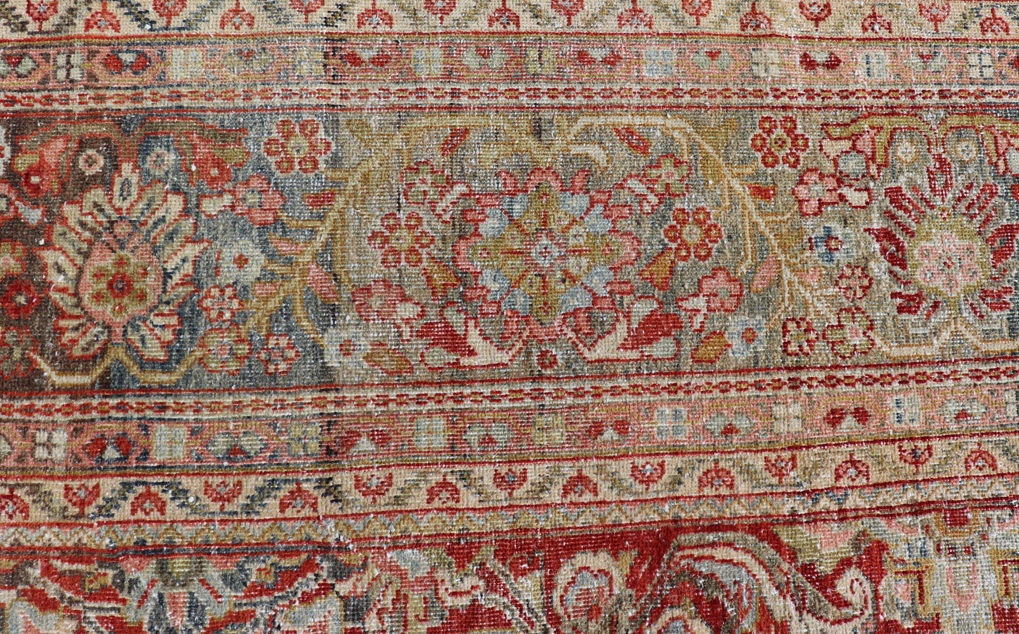 20th Century Antique Large Persian Colorful Sultanabad Mahal Rug with All Over Floral Design For Sale