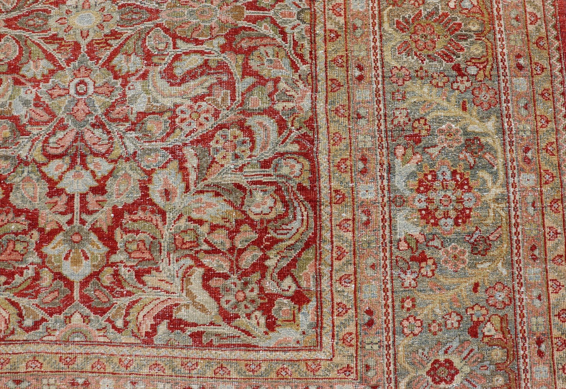 Antique Large Persian Colorful Sultanabad Mahal Rug with All Over Floral Design For Sale 3