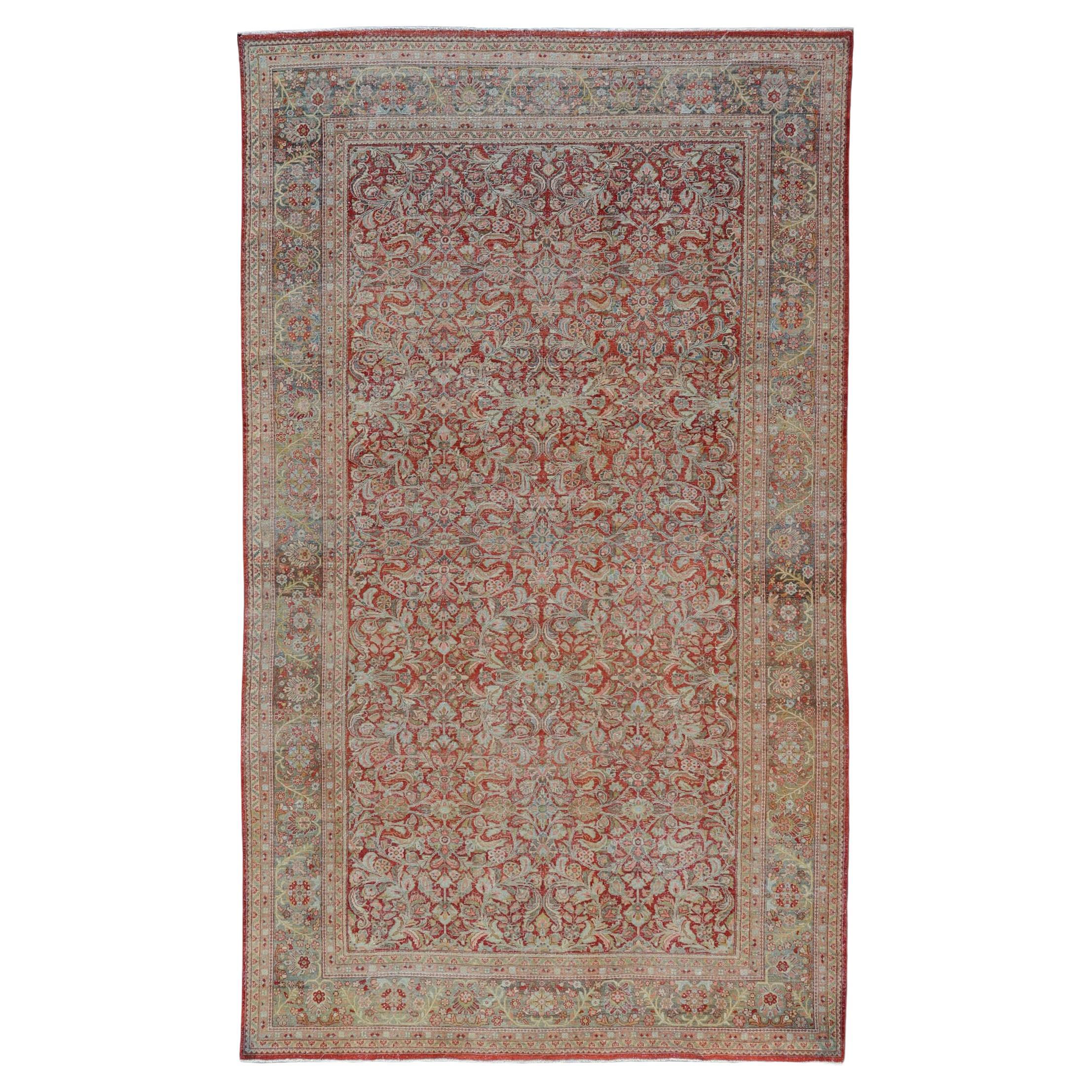 Antique Large Persian Colorful Sultanabad Mahal Rug with All Over Floral Design For Sale