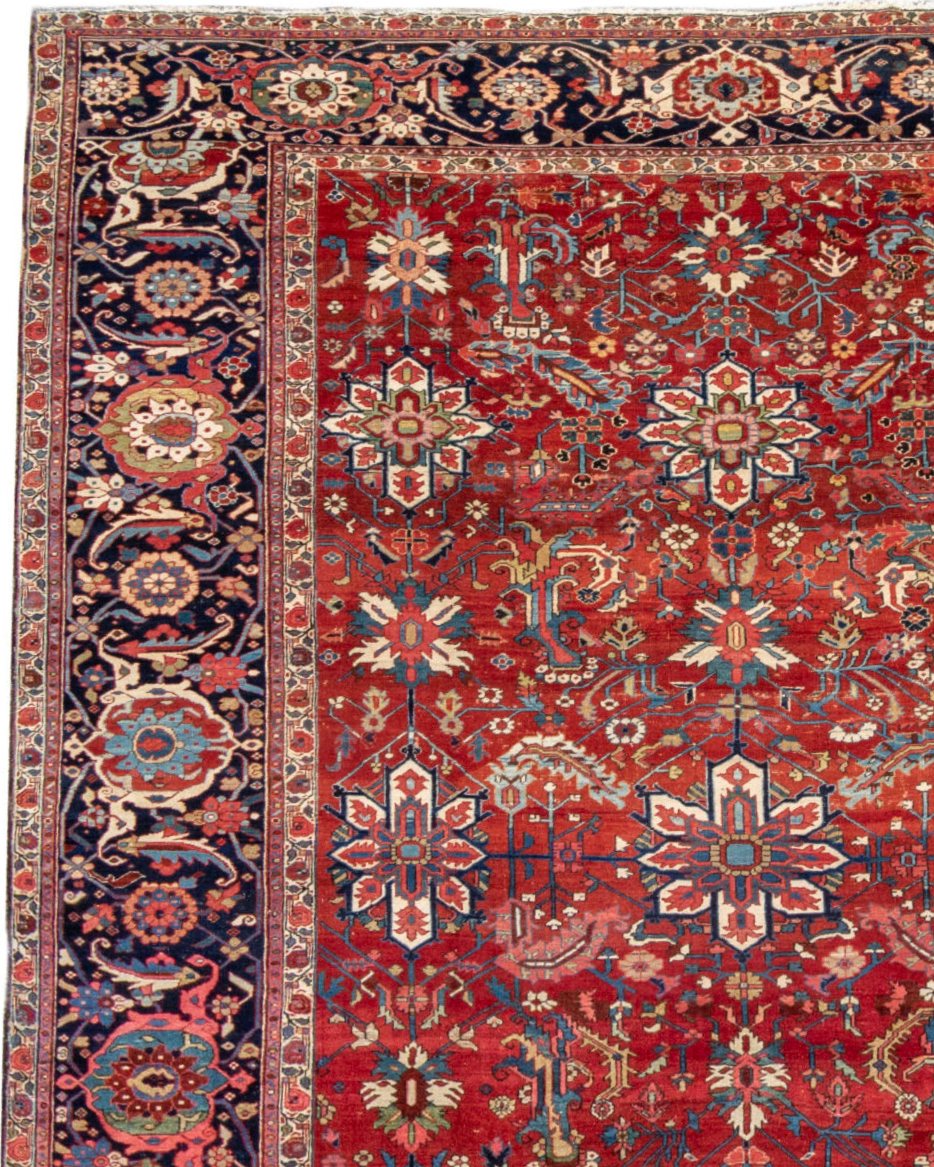 Hand-Woven Antique Large Persian Heriz Carpet, Late 19th Century For Sale