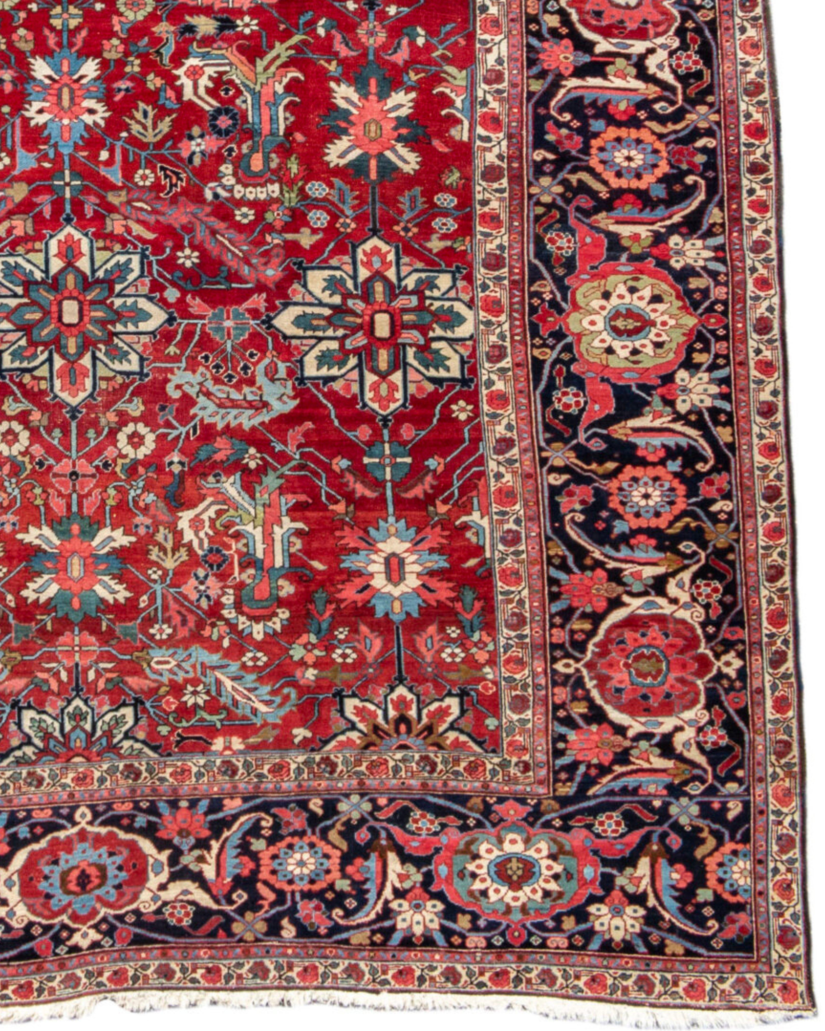 Wool Antique Large Persian Heriz Carpet, Late 19th Century For Sale