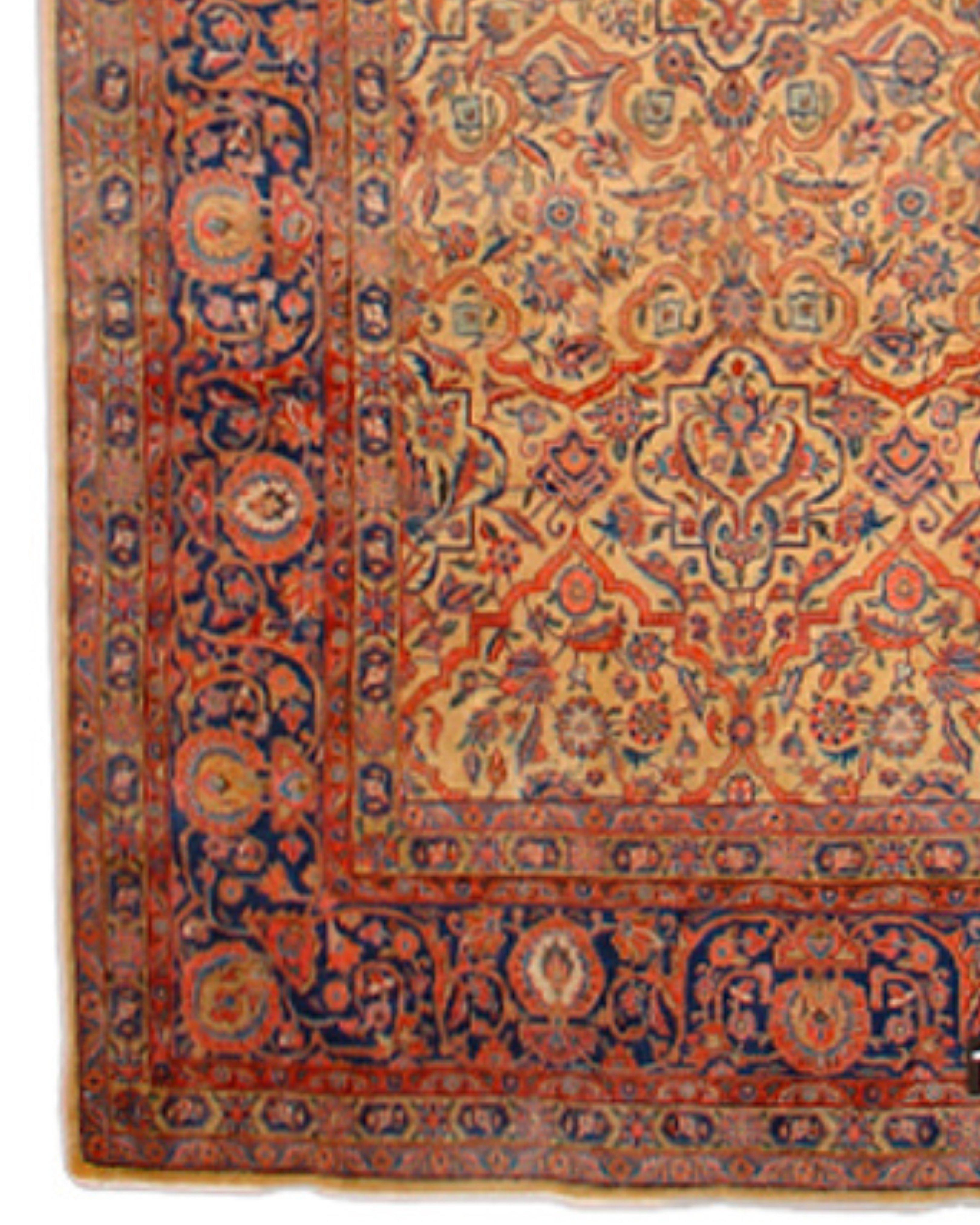 Antique Large Persian Kashan Rug, Early 20th Century In Excellent Condition For Sale In San Francisco, CA