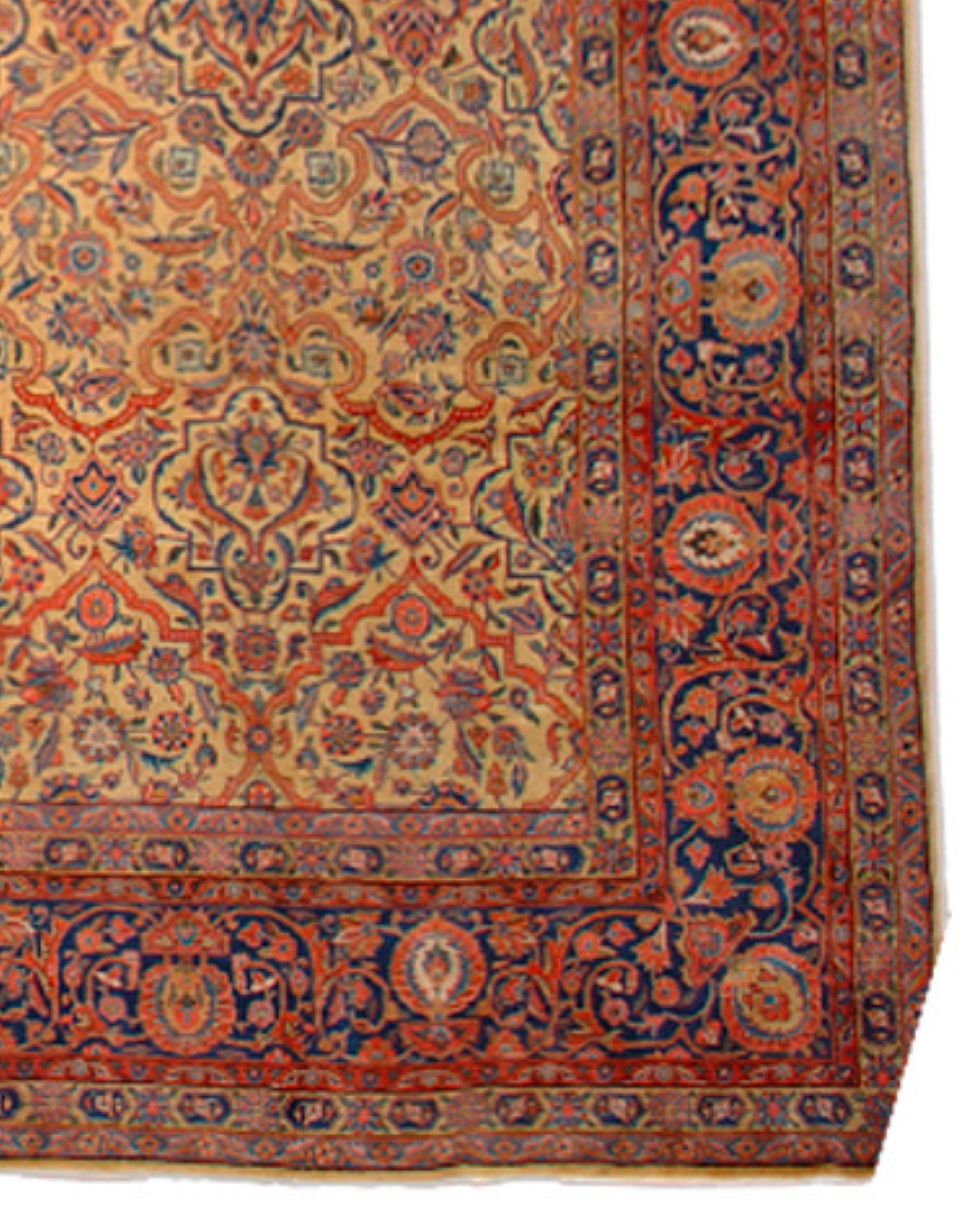 Wool Antique Large Persian Kashan Rug, Early 20th Century For Sale