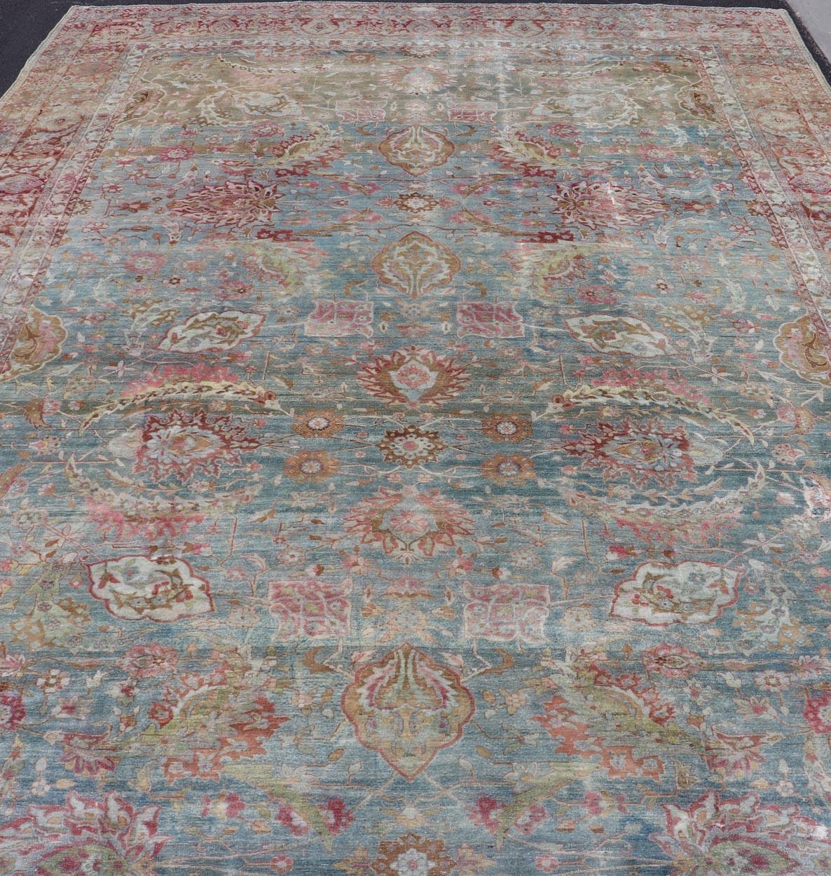 Antique Large Persian Kerman Rug with Soft Floral All-Over Design 10'7 x 19'5 For Sale 7