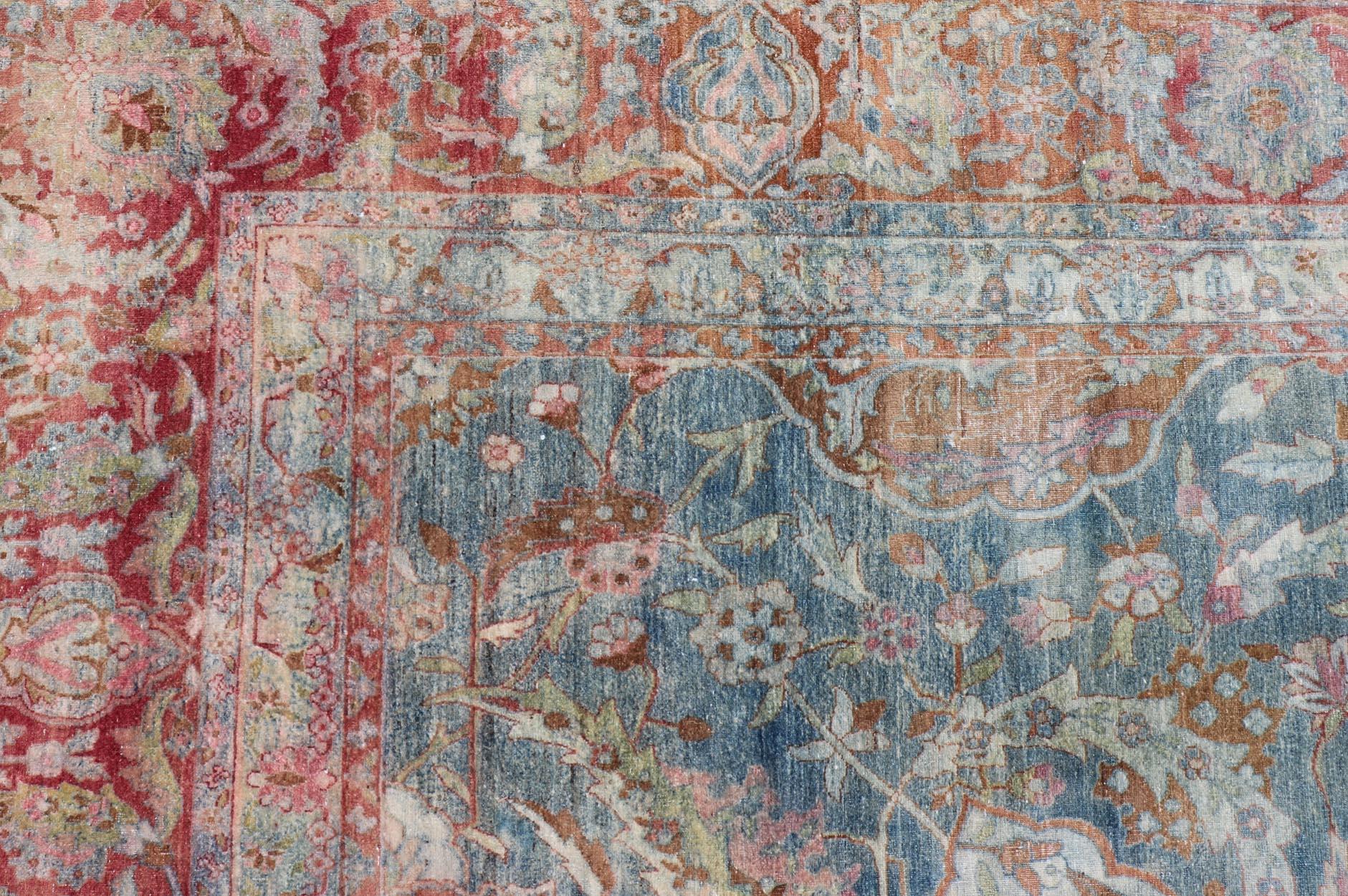 Antique Large Persian Kerman Rug with Soft Floral All-Over Design 10'7 x 19'5 For Sale 9
