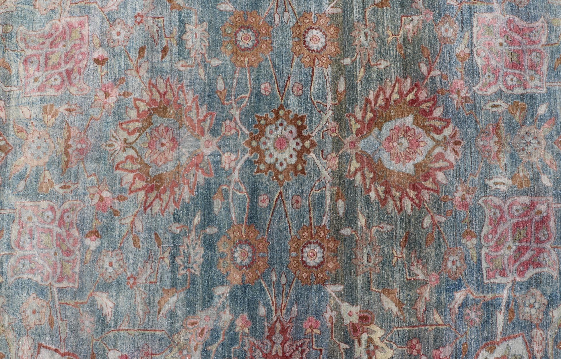 Antique Large Persian Kerman Rug with Soft Floral All-Over Design 10'7 x 19'5 For Sale 10