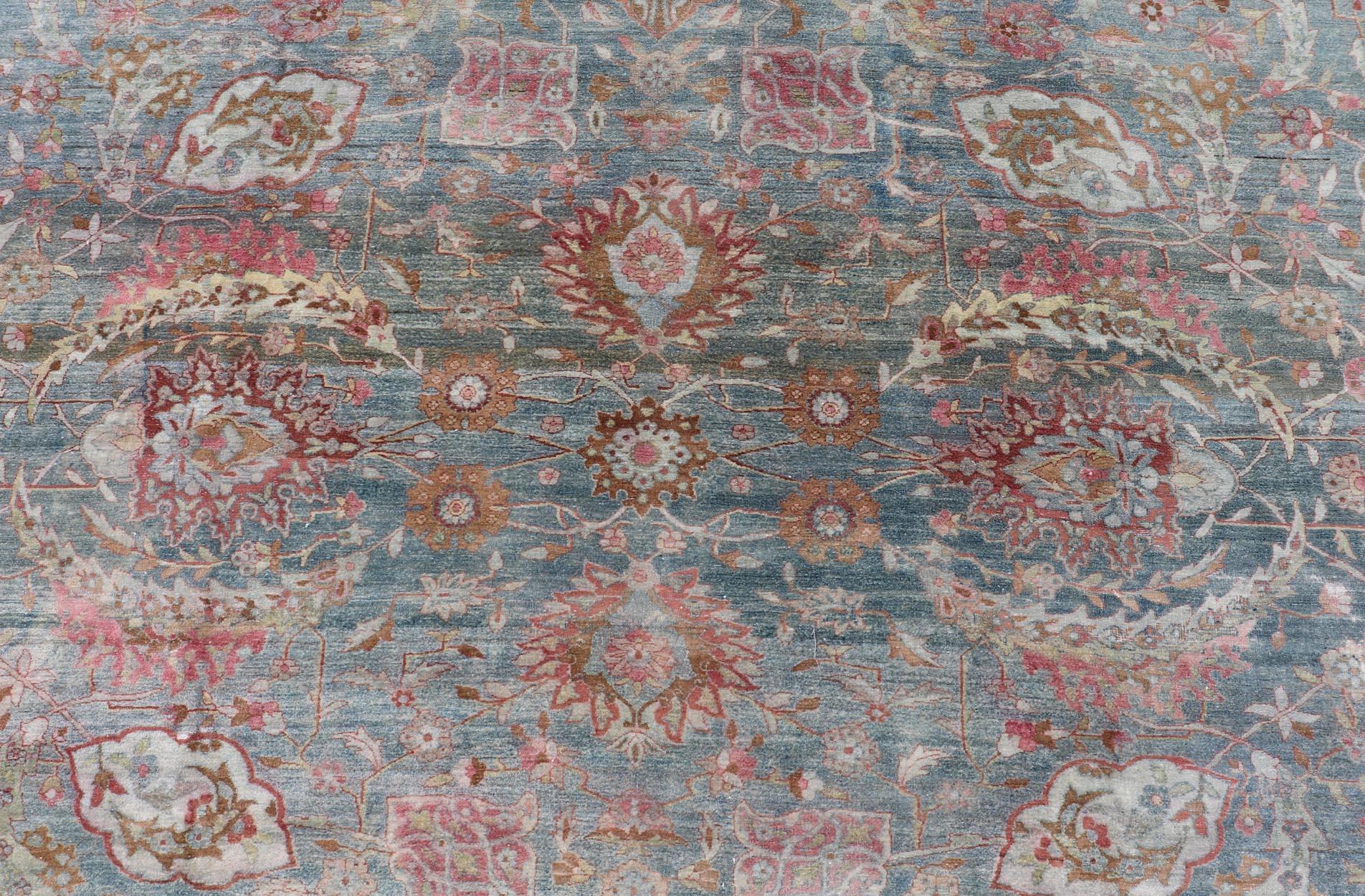 Antique Large Persian Kerman Rug with Soft Floral All-Over Design 10'7 x 19'5 For Sale 11