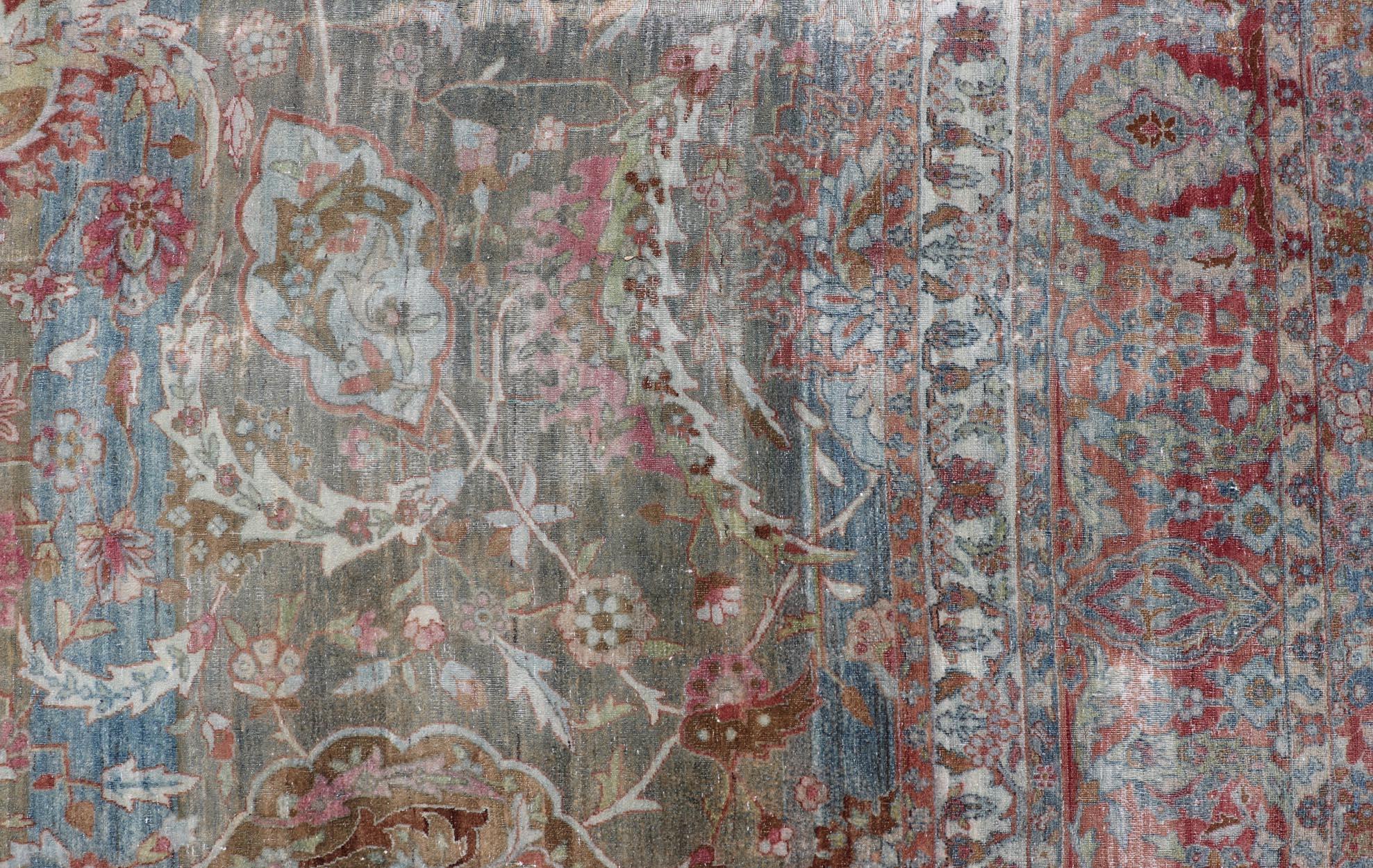 Kirman Antique Large Persian Kerman Rug with Soft Floral All-Over Design 10'7 x 19'5 For Sale