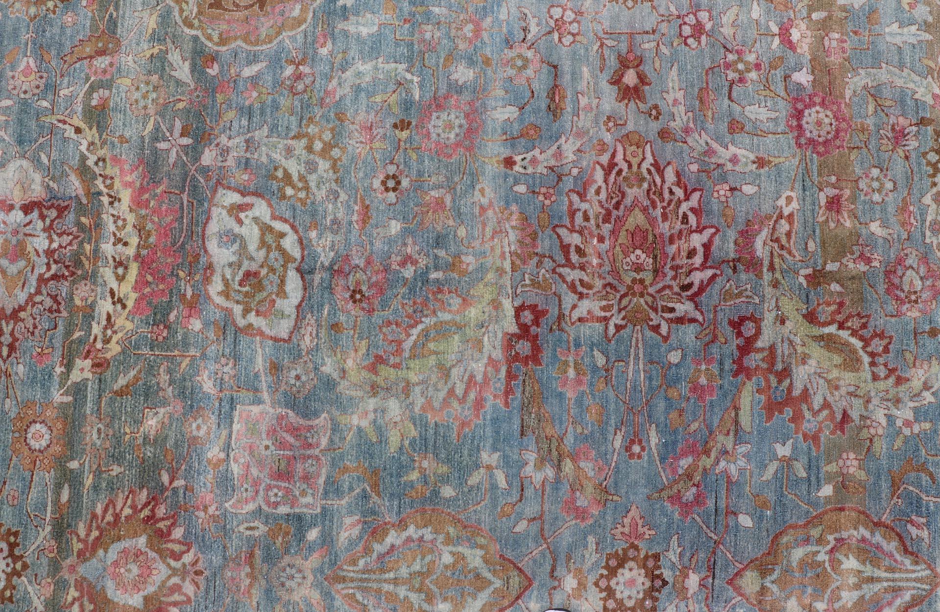 20th Century Antique Large Persian Kerman Rug with Soft Floral All-Over Design 10'7 x 19'5 For Sale