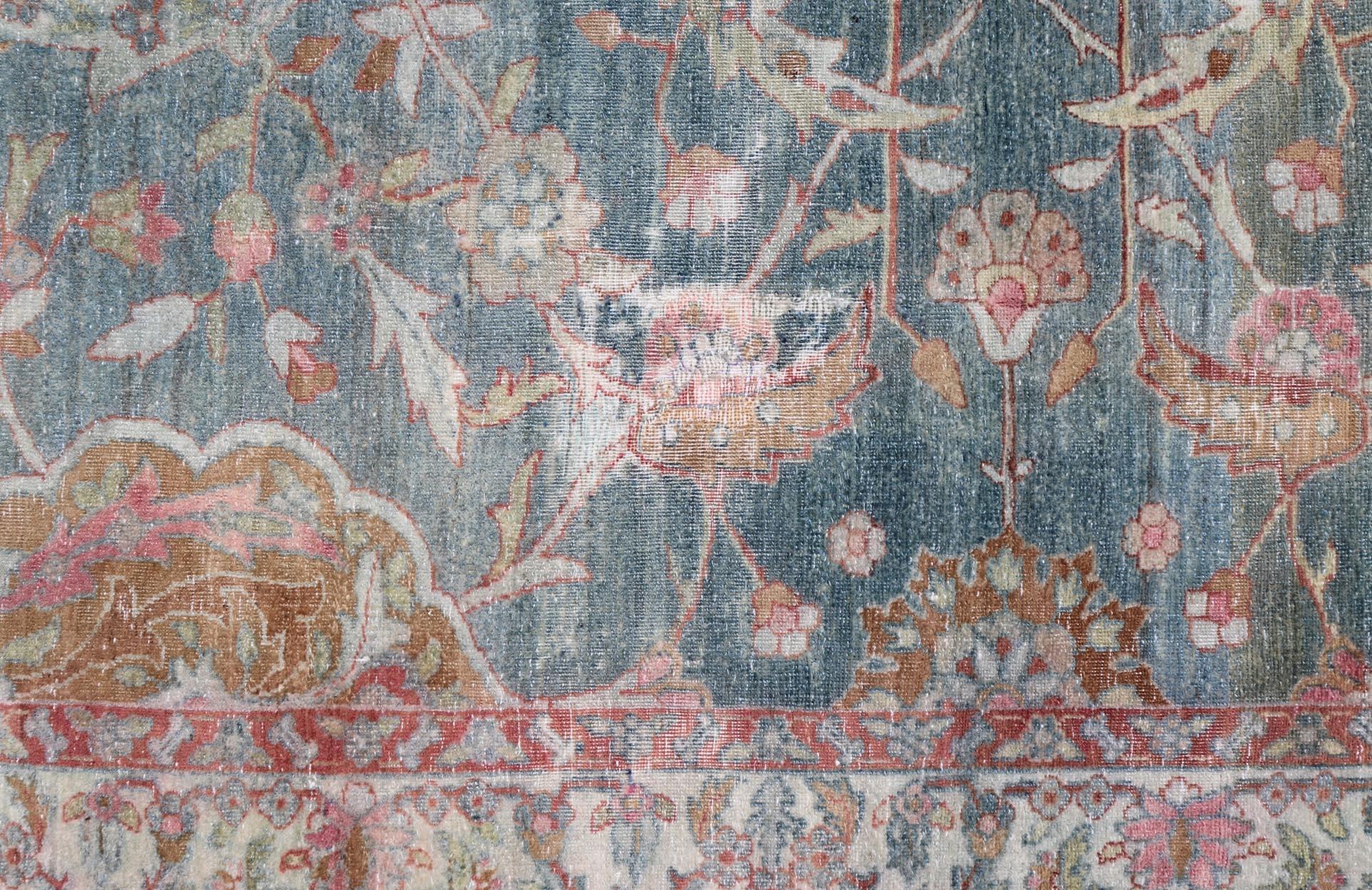 Antique Large Persian Kerman Rug with Soft Floral All-Over Design 10'7 x 19'5 For Sale 1