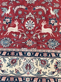 19th Century Antique Persian Hand-Woven Wool Rug with Birds & Foliage