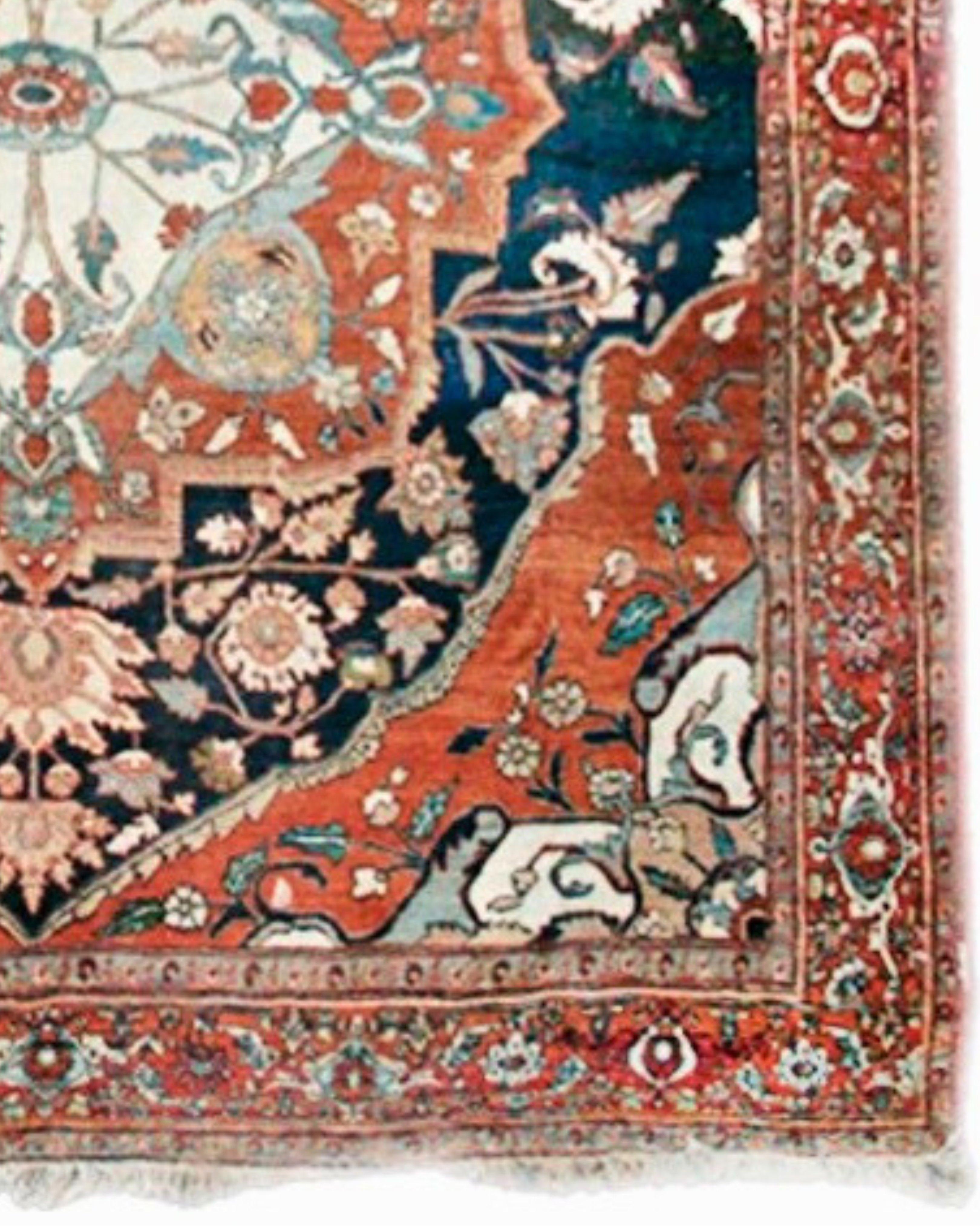 Wool Antique Large Persian Serapi Carpet Rug, 19th Century For Sale