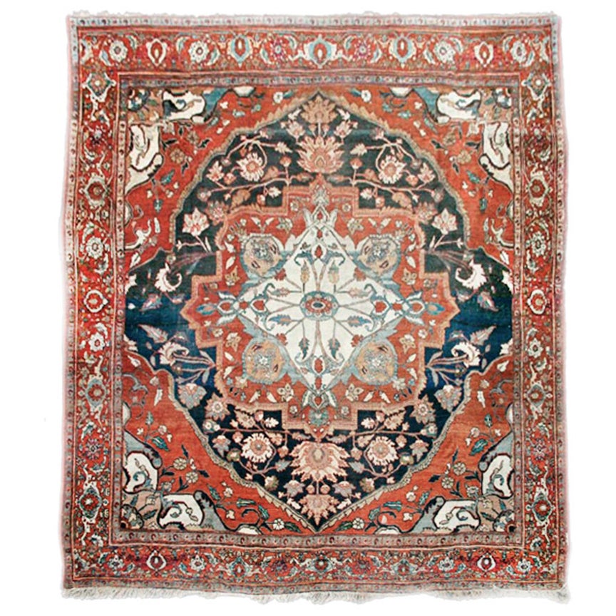 Antigua alfombra persa grande Serapi, Siglo XIX en venta