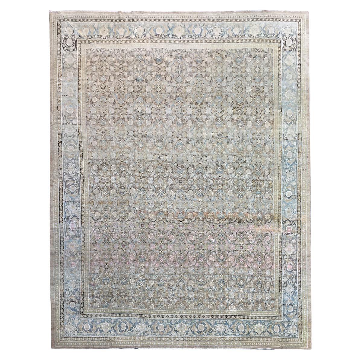 Antiquities Large Persian Tabriz Rug Blue Gold Green Pink Brown Tan Lavender