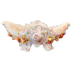 Antique Large Pierced German Centerpiece Bowl w/Raised Flowers Meissen or Like