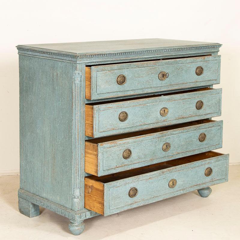 Danish Antique Large Pine Blue Pained Chest of Drawers from Denmark