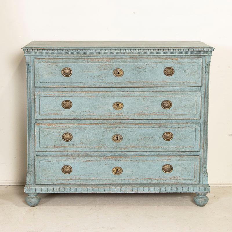 Antique Large Pine Blue Pained Chest of Drawers from Denmark In Good Condition In Round Top, TX