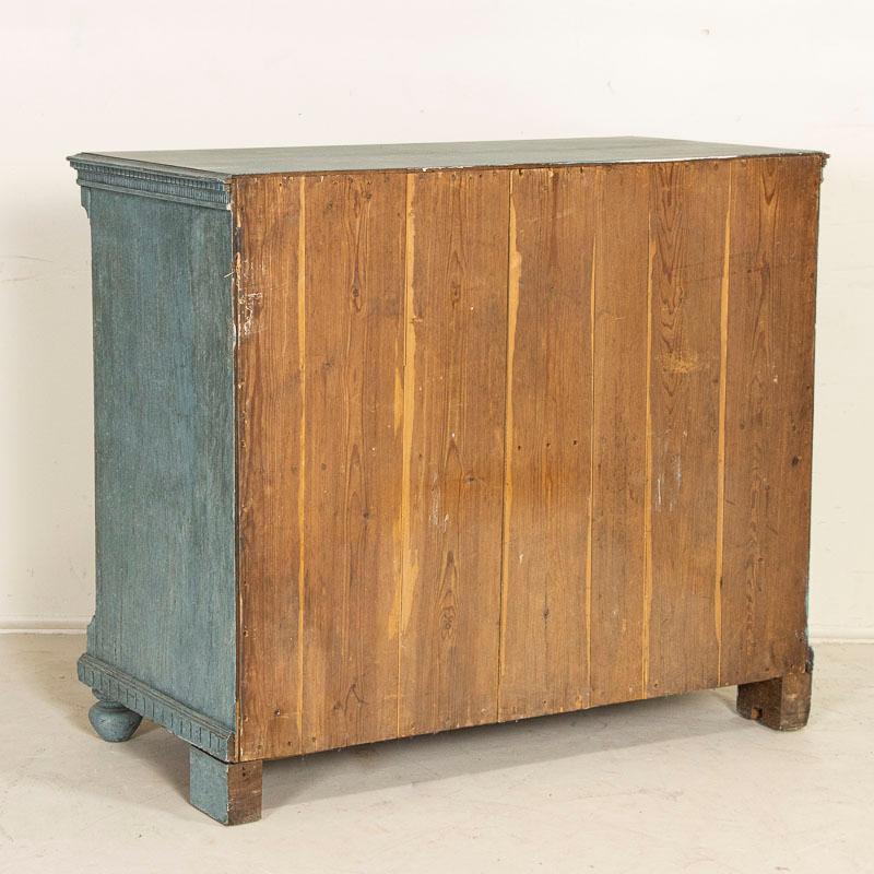 19th Century Antique Large Pine Blue Pained Chest of Drawers from Denmark