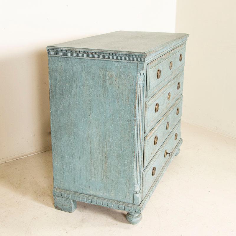 Wood Antique Large Pine Blue Pained Chest of Drawers from Denmark