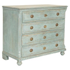 Antique Large Pine Blue Pained Chest of Drawers from Denmark