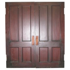 Large Pine Double Swing / Pocket Doors Stained w/ 4 Vertical Panes