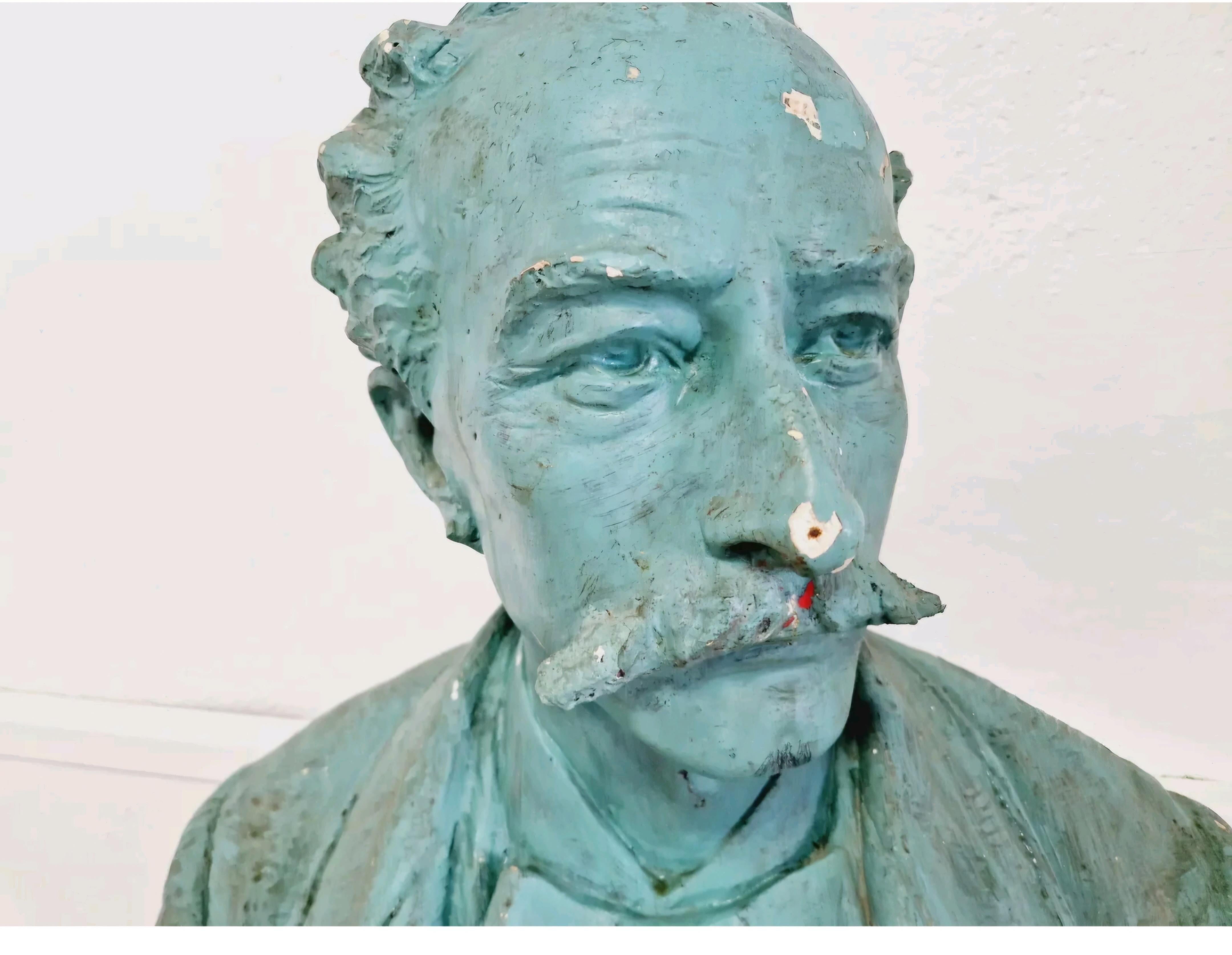 This antique bust sculpture is a true piece of art, carved from plaster, with a fabulous green lacquer and would look amazing in any home or commercial space.

This large-sized sculpture depicts a 19th century gentleman's head in incredible detail.