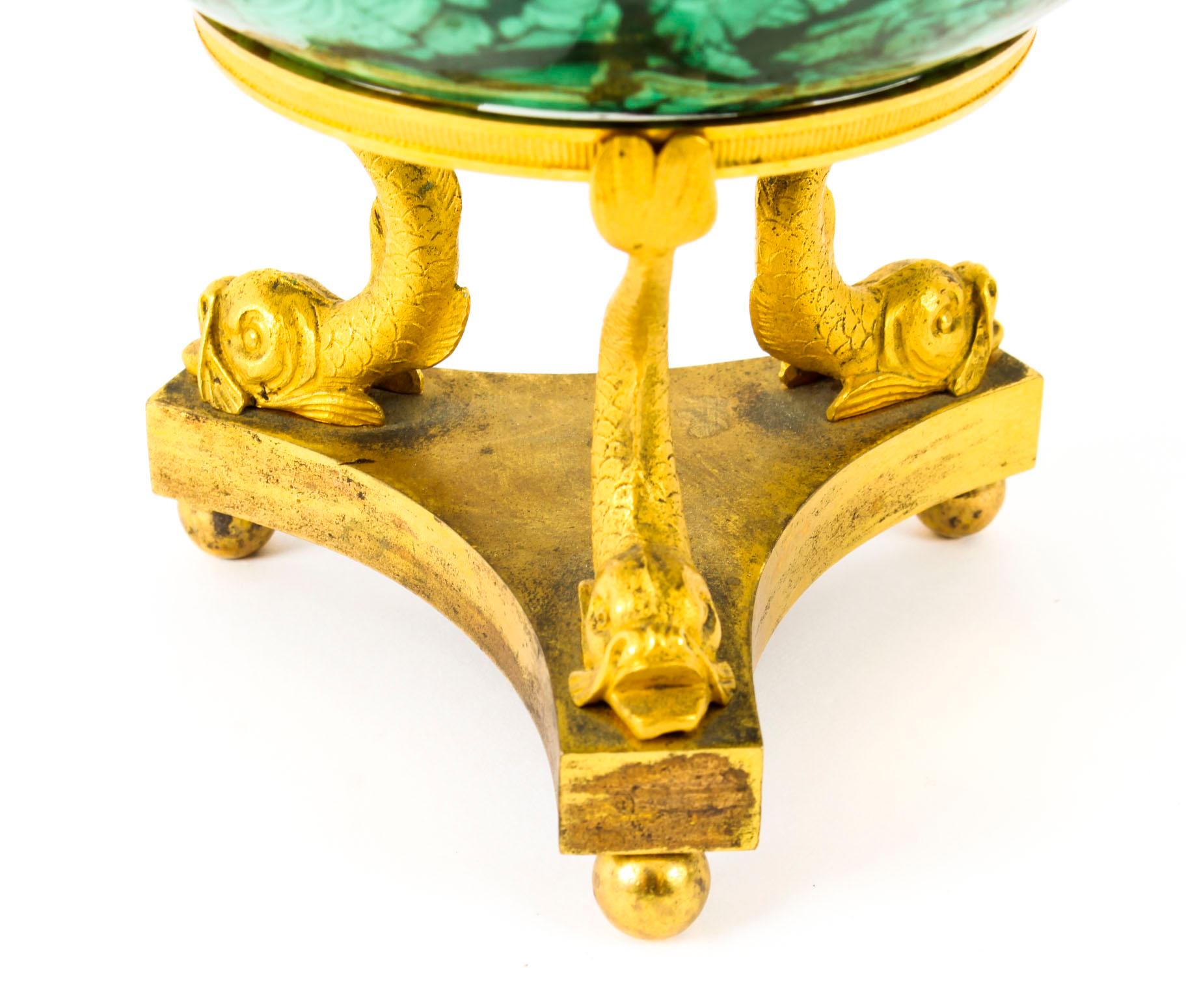 Mid-19th Century Antique Large Polished Malachite and Ormolu Sphere, 19th Century