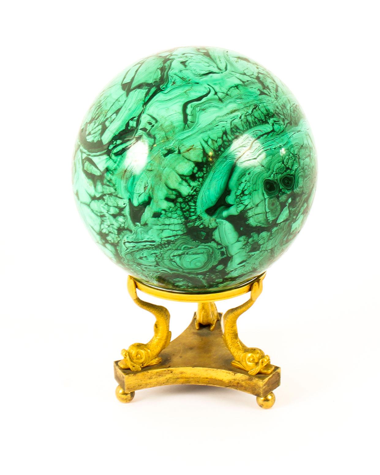 Antique Large Polished Malachite and Ormolu Sphere, 19th Century 5