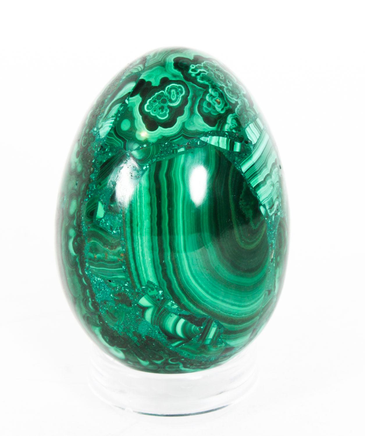Antique Large Polished Malachite Egg Circa 20th Century 1