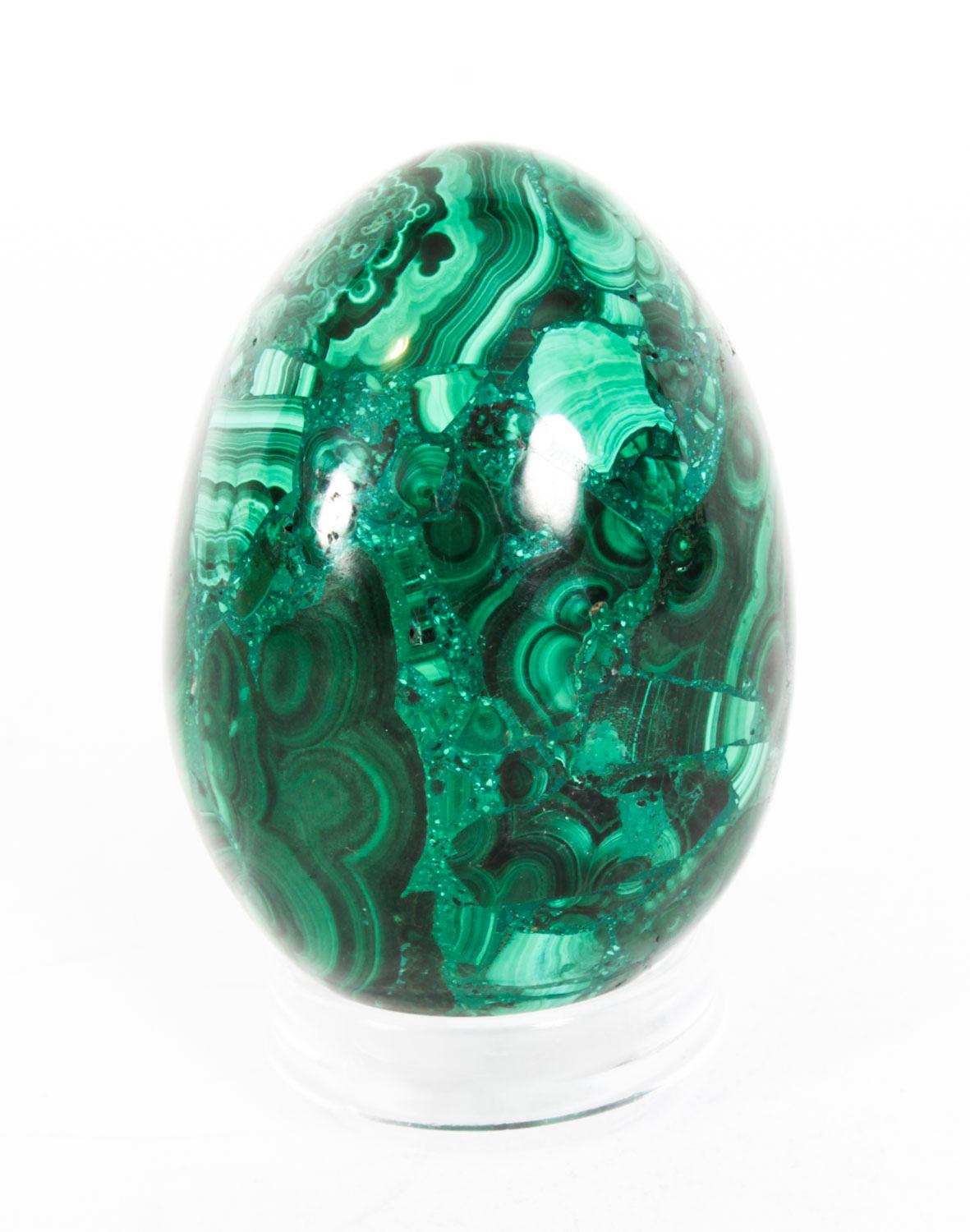 Antique Large Polished Malachite Egg Circa 20th Century 3