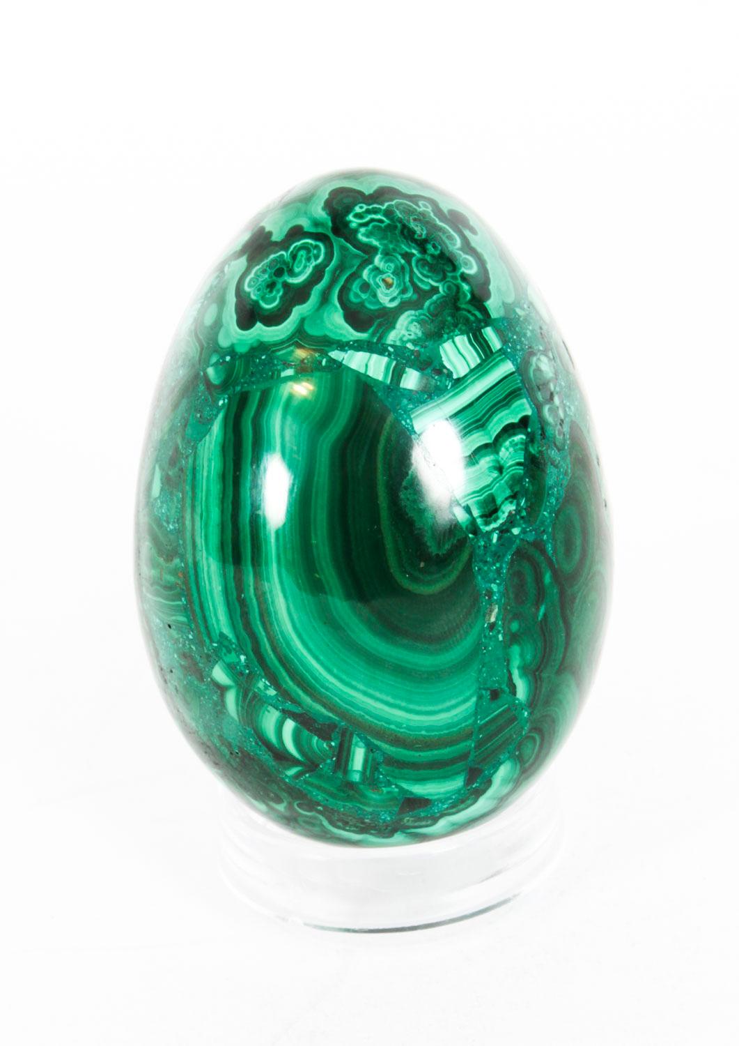 Antique Large Polished Malachite Egg Circa 20th Century 4