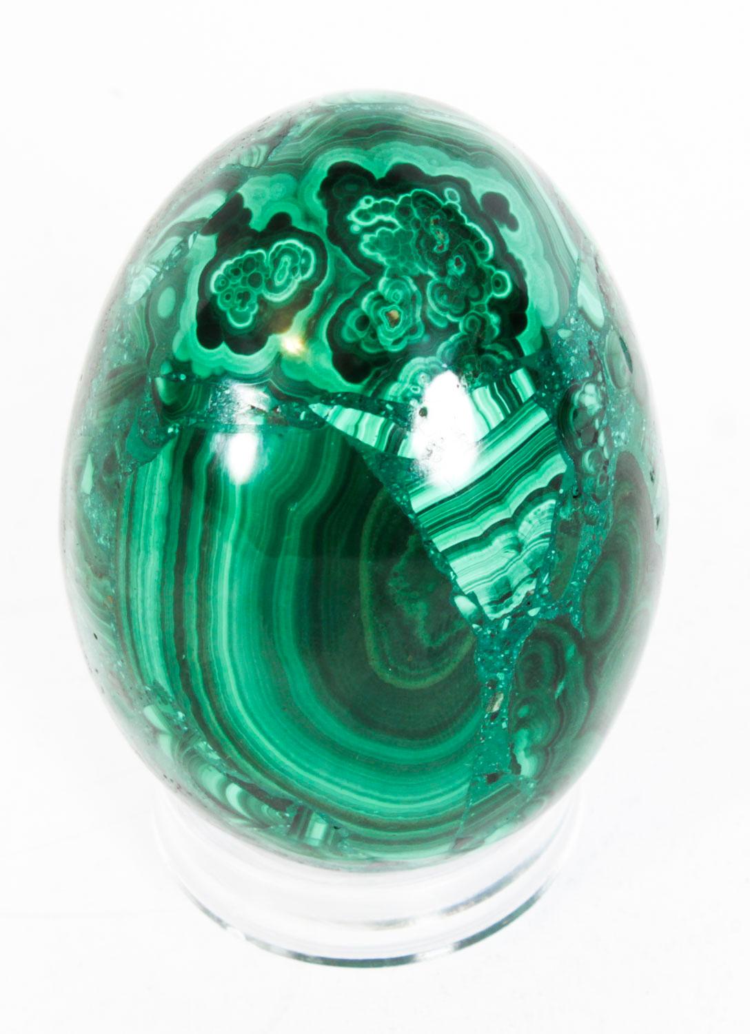 Antique Large Polished Malachite Egg Circa 20th Century 5
