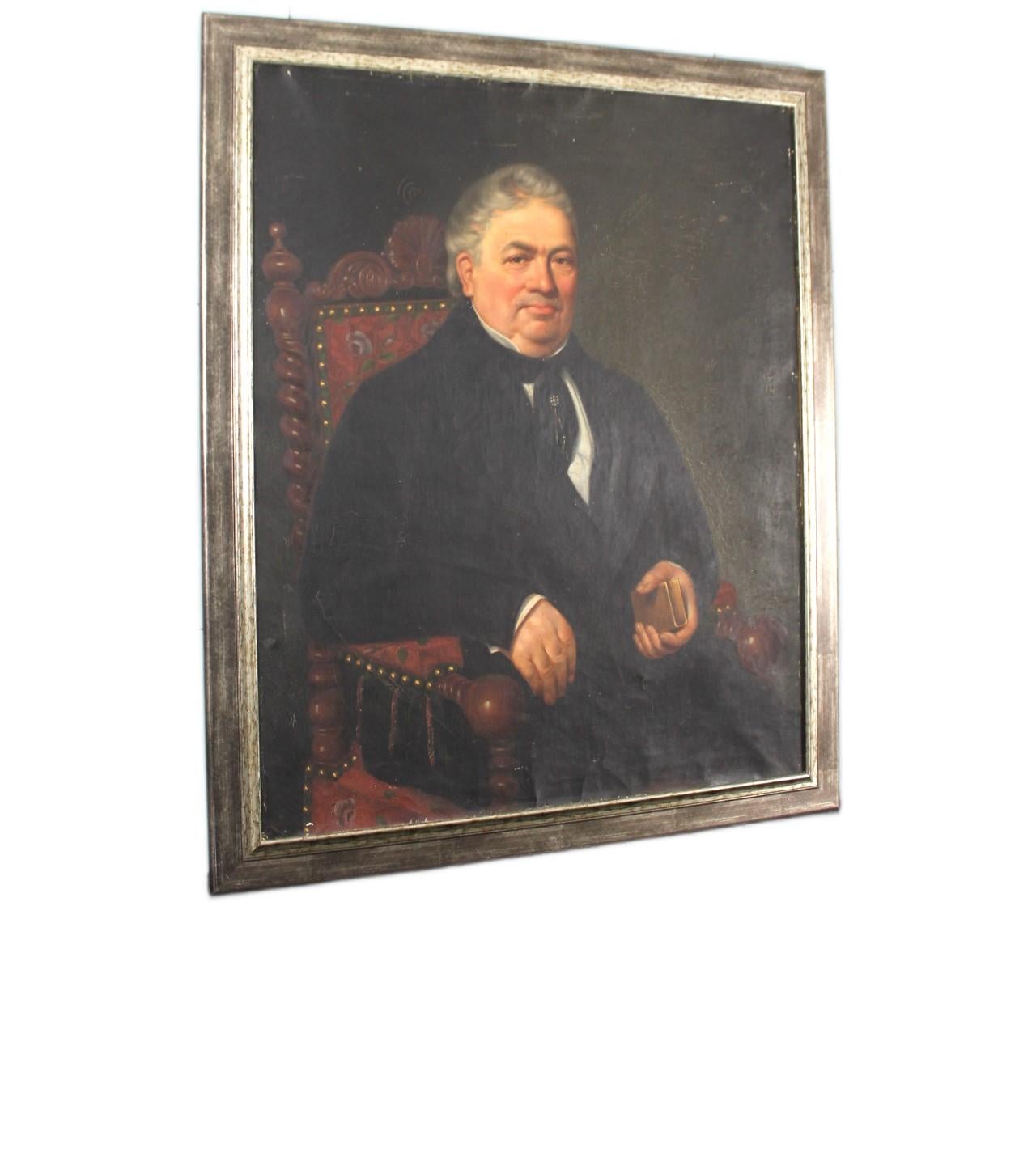 Antique French Gentleman Portrait - Pittura a olio del 19°/20° secolo - Belle arti per collezionisti

Si tratta di uno splendido ritratto d'epoca di un distinto gentiluomo francese, uno squisito dipinto a olio di 3/4 di lunghezza che emana carattere