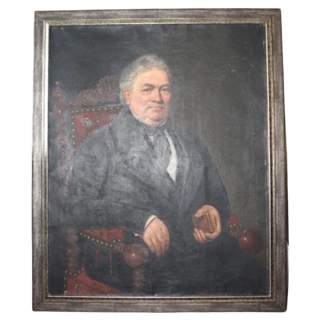 Antique Large Portrait Of French  Bordeaux Gentleman