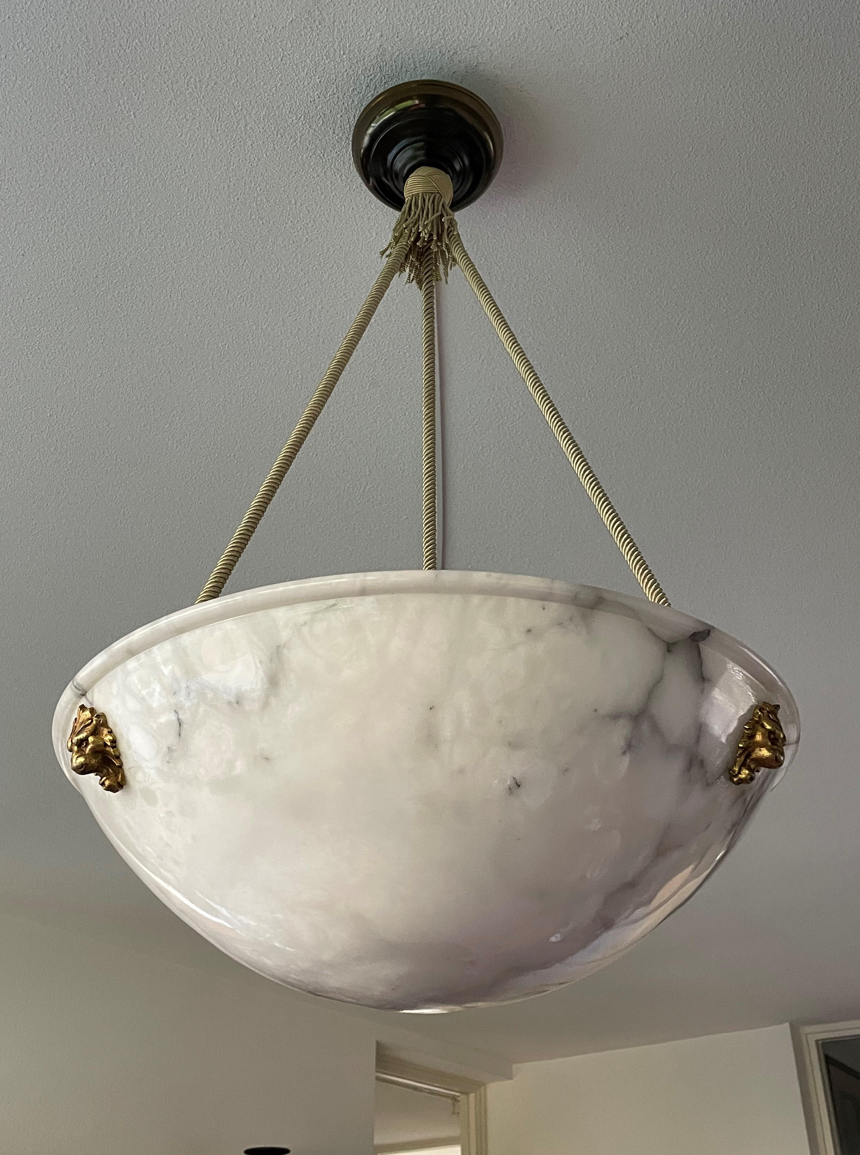 Gorgeous Large & Pure White Alabaster Pendant Chandelier W. Mint Rope & Canopy 1