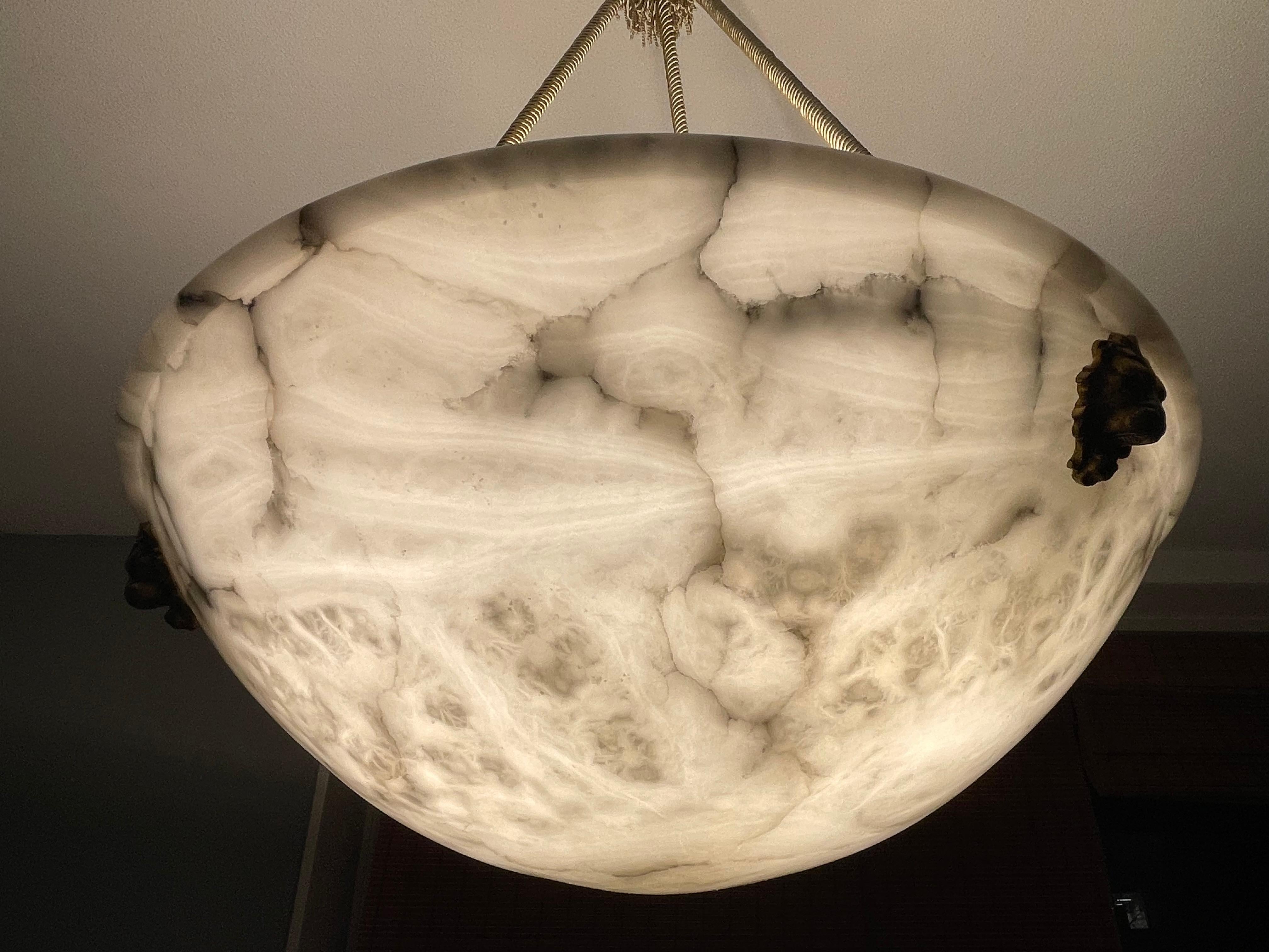 Gorgeous Large & Pure White Alabaster Pendant Chandelier W. Mint Rope & Canopy 2