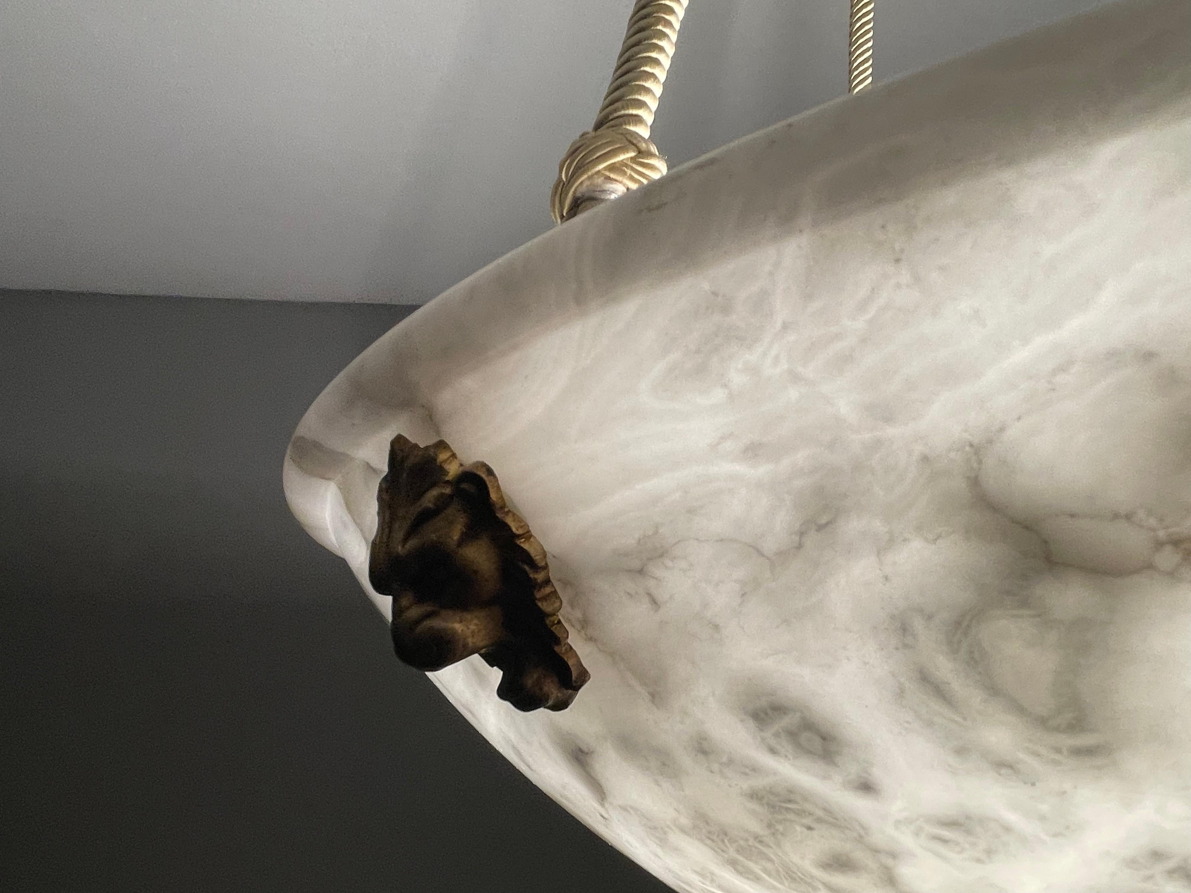 Gorgeous Large & Pure White Alabaster Pendant Chandelier W. Mint Rope & Canopy 4