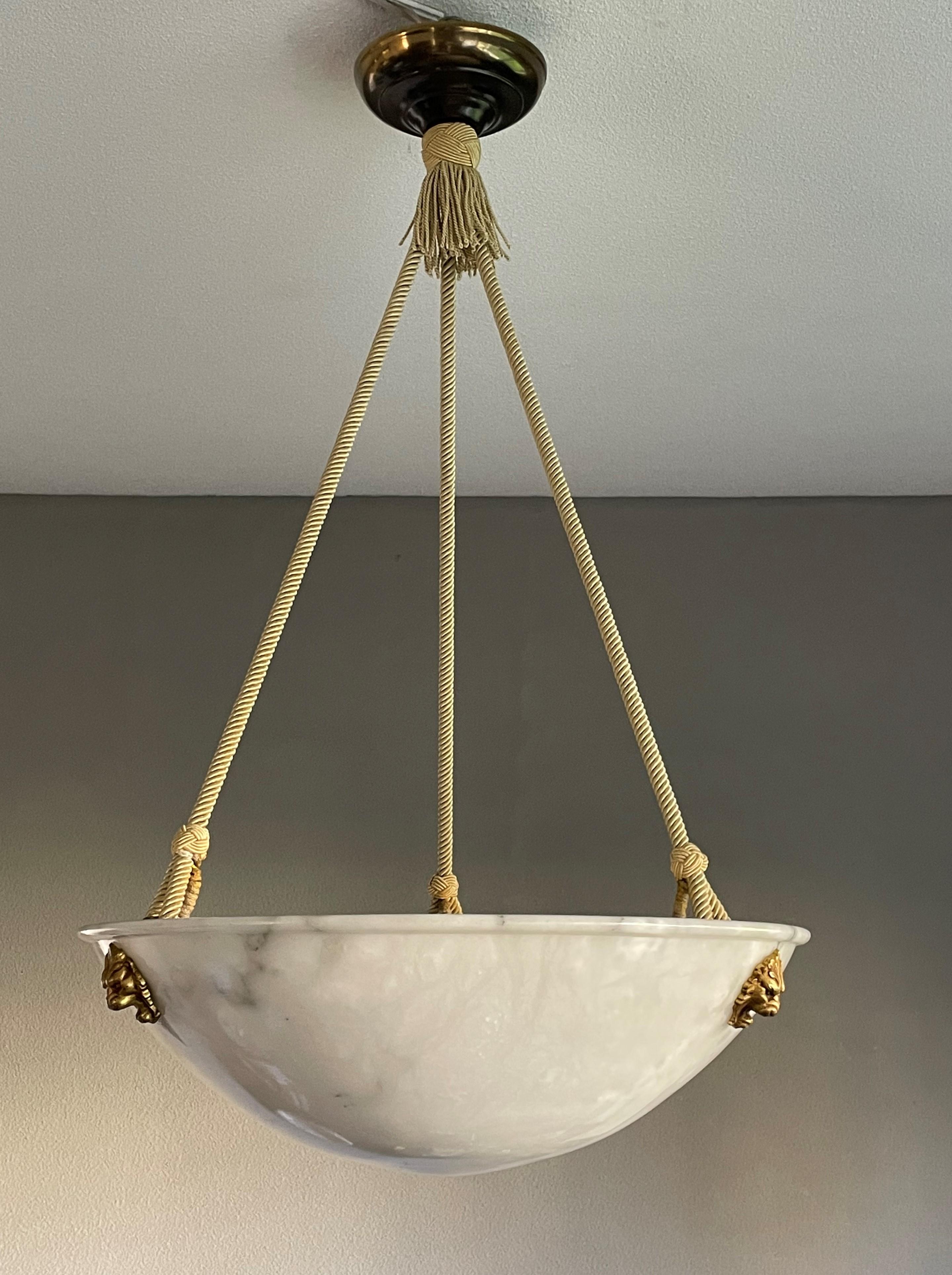 Gorgeous Large & Pure White Alabaster Pendant Chandelier W. Mint Rope & Canopy 5