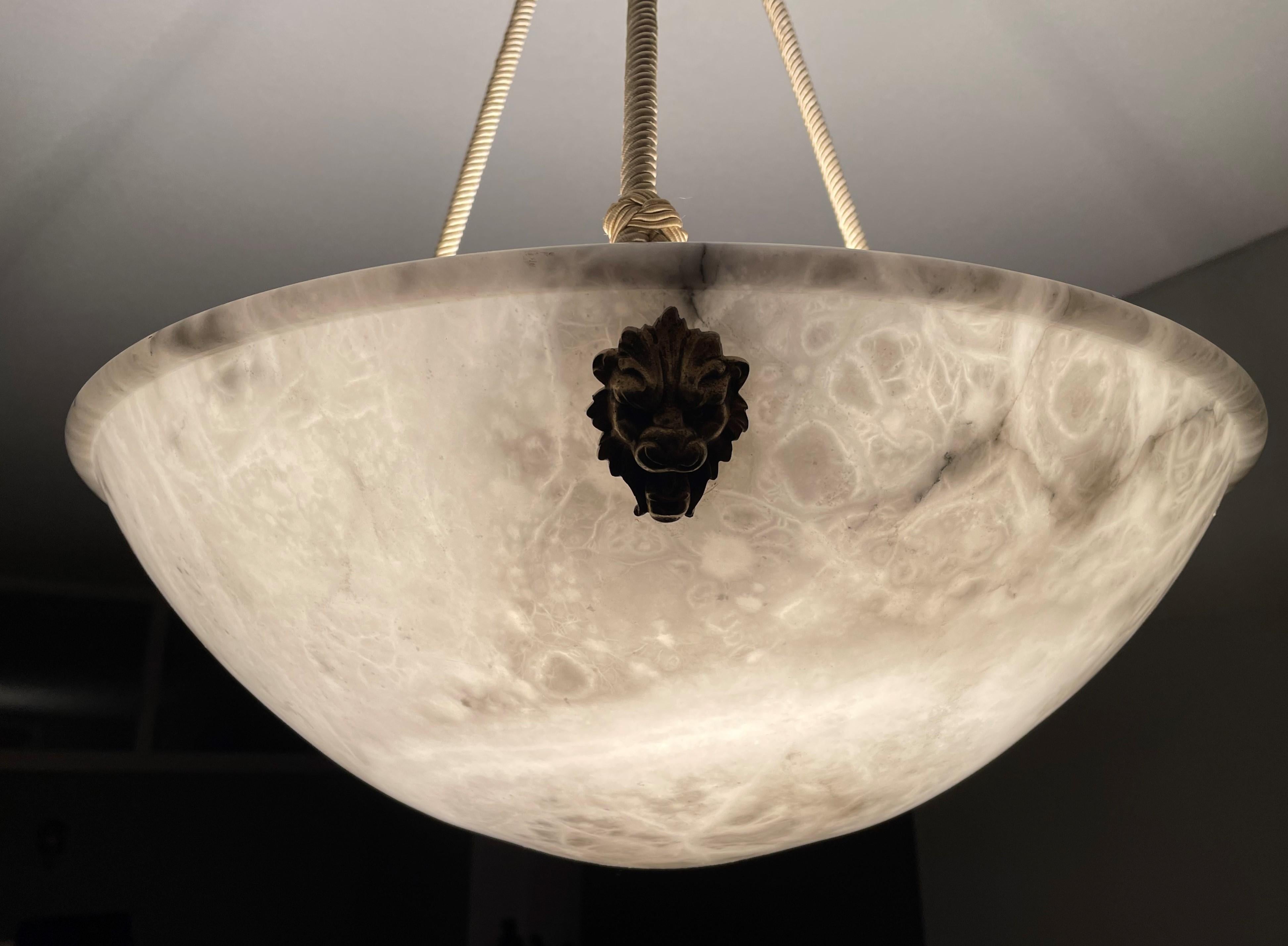 Gorgeous Large & Pure White Alabaster Pendant Chandelier W. Mint Rope & Canopy 9